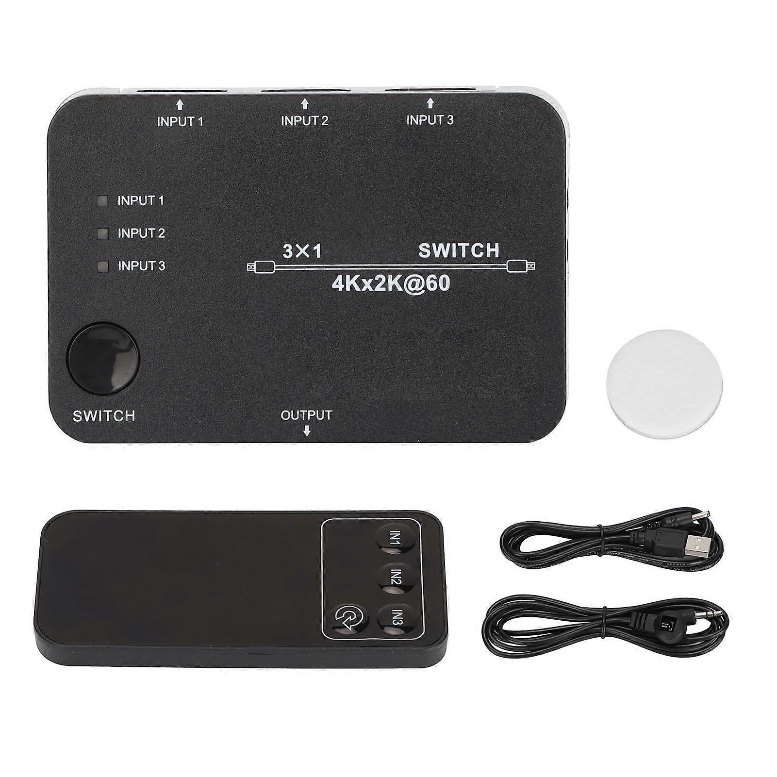 4K 60Hz 3-in-1 HDMI Video Switcher with HDR Support and Low Power Consumption