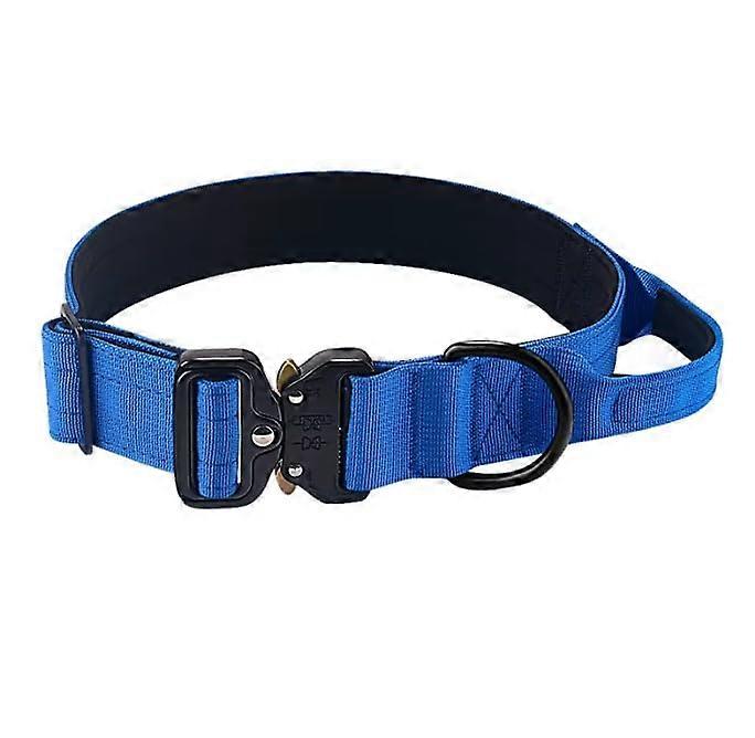 Tactical Dog Collar Medium  HeavyDuty With Handle  Nylon K9 Quick Release Buckle  Padded Collar  Adjustable Blue M