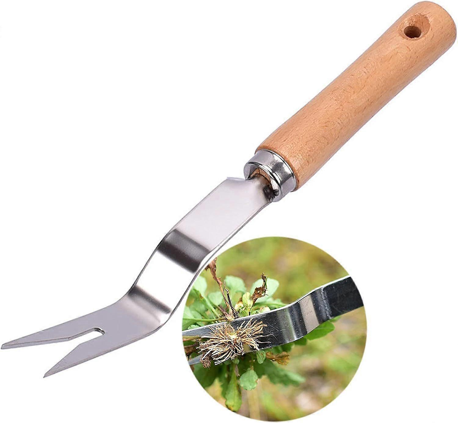 Weeder with Wooden Handle Stainless Steel Garden Weed Puller Weed Puller
