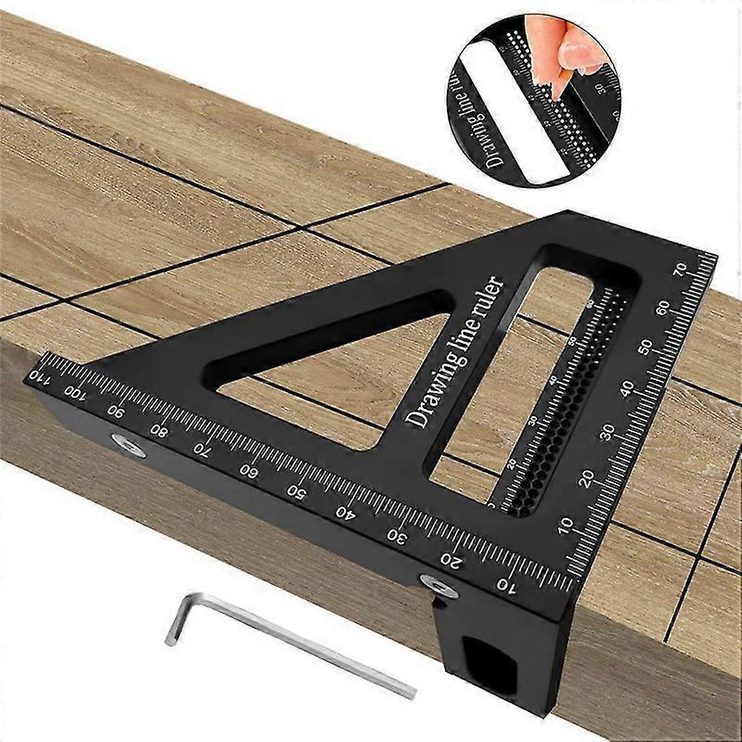 Woodworking Square Protractor Miter Triangle Ruler Black