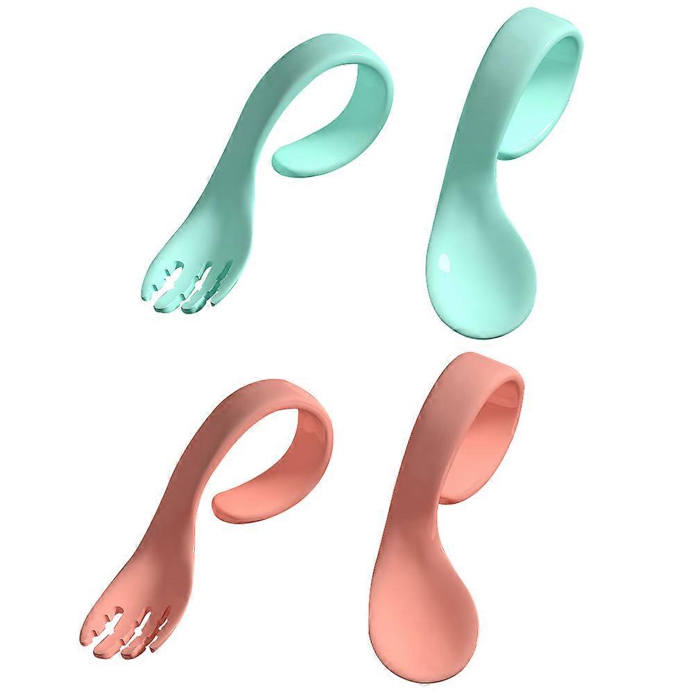 Safe Baby Spoon Fork Learning Tableware with Anti-Skid Handle 4Pcs Set