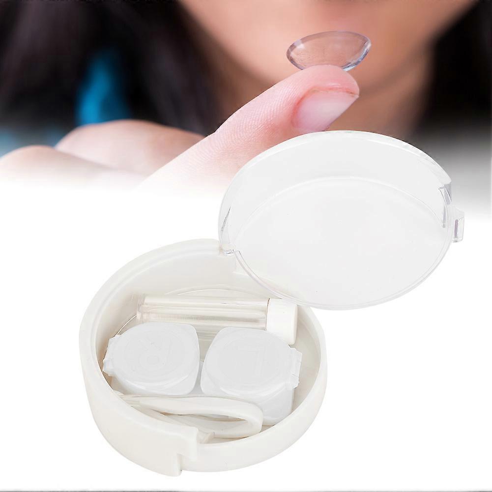 Portable Round Transparent Contact Lens Storage Case Holder White