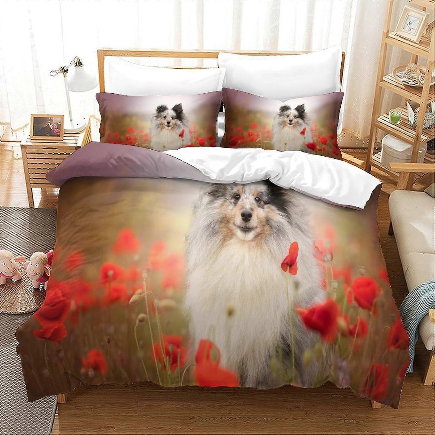 Bedding Single Bed Set Border Collie Printed Duvet Cover Super Soft Microfiber Bedding Set with Zipper with Pillowcases Quilt Cover Hypoallergenic for