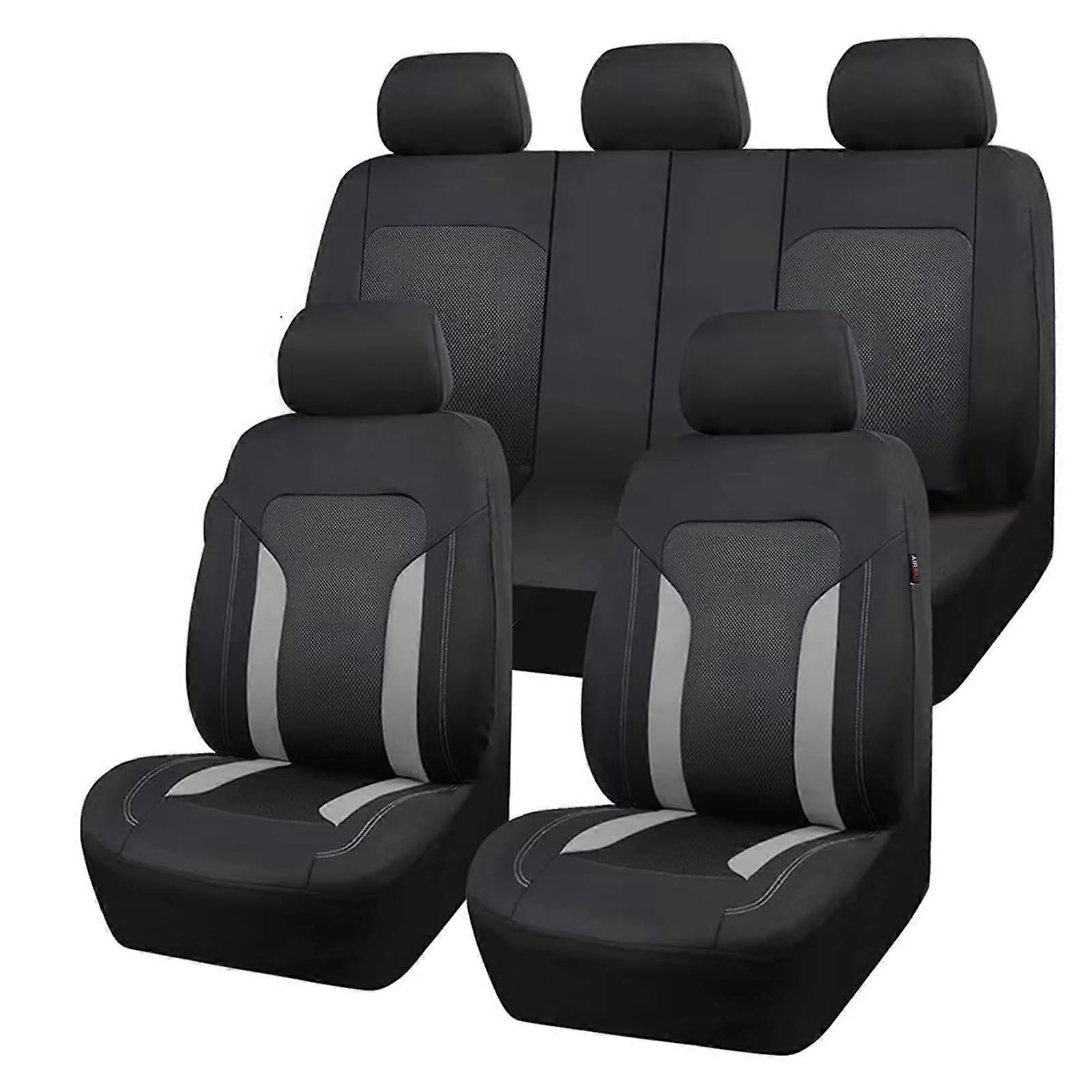 Waterproof Car Seat Protectors Gray Mesh Rear Seat Split With 3 Zippers Airbag Compatible