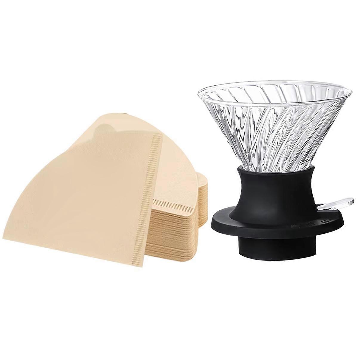 Drip Filter with on/Off Switch Silicone Glass Filter with Pour over Coffee Dripper with 100pcs Size 02 Papers Filter