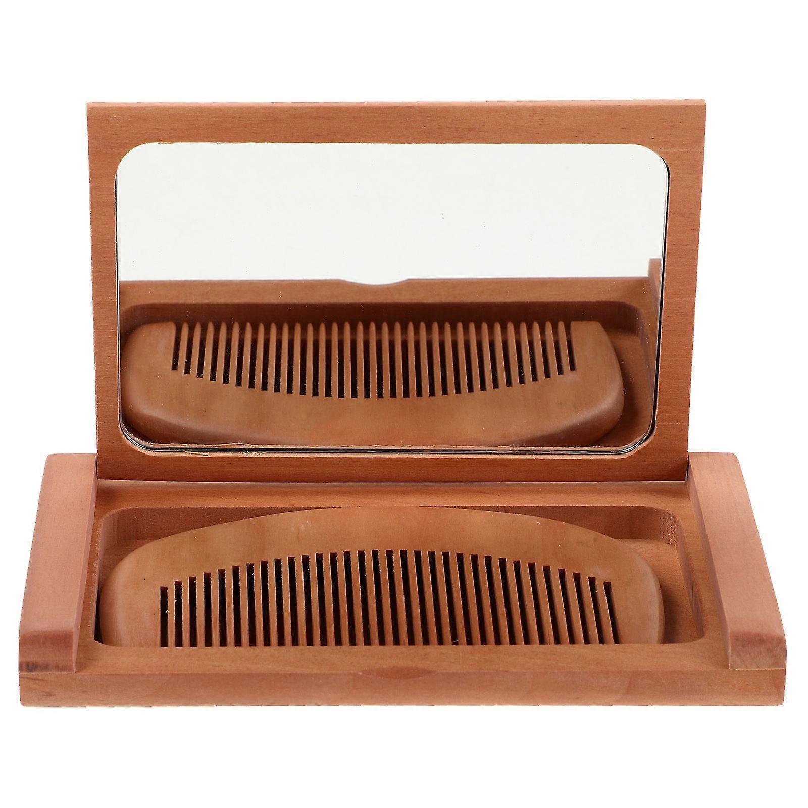 Vintage Foldable Mirror with Wood Frame for Handheld Use 2Pcs Compact Mirrors