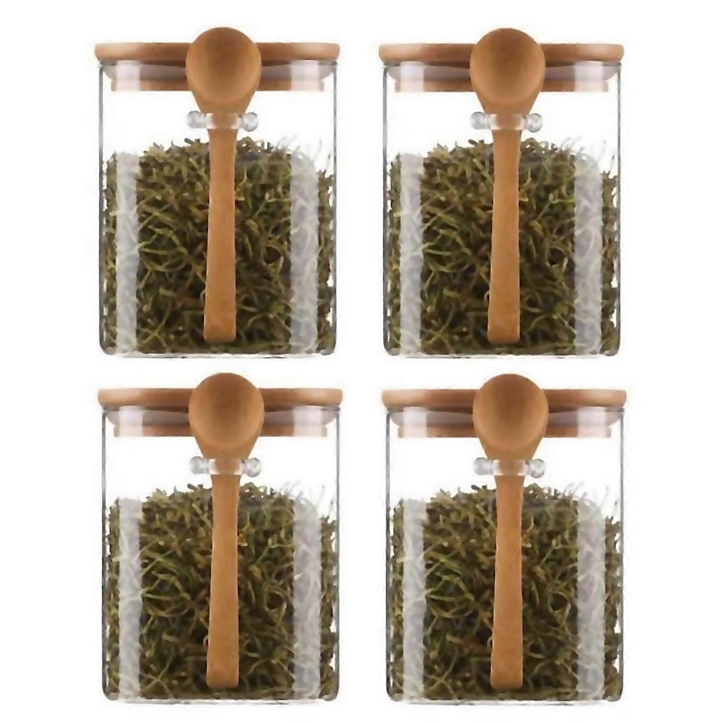 For 4pcs Airtight Glass Jars With Lids And Spoons Candy Jars With