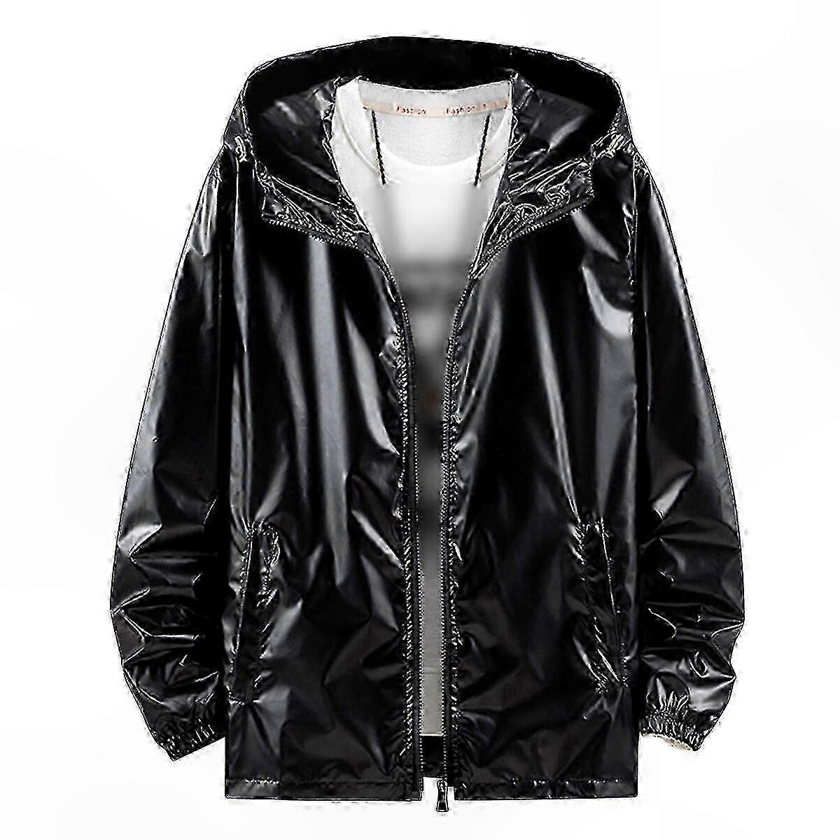 Shiny Waterproof Jacket with Hood for Men