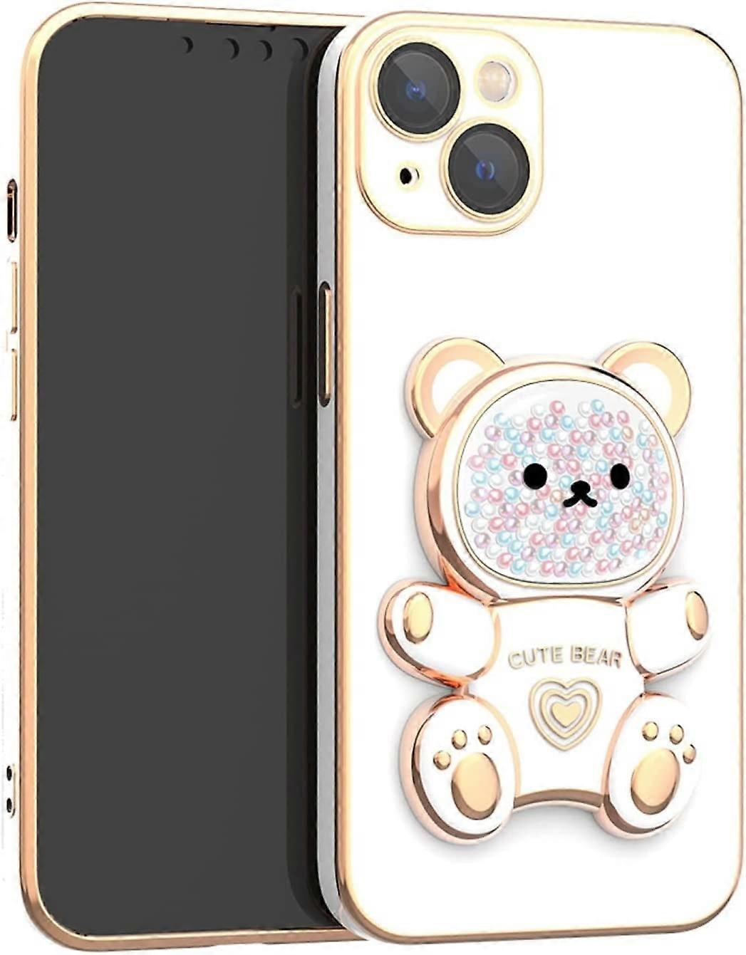 Cute Bear Stand Case for iPhone 11 Pro Max, Soft TPU Shockproof 3D Bear Bracket with Camera Protection - White