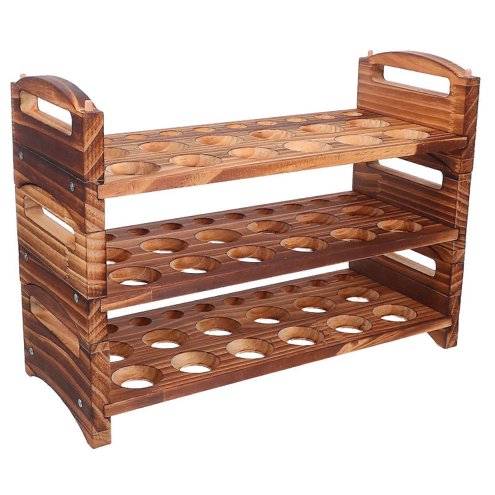 1 Set Wooden Egg Holder With 3 Layers - Wooden Tray Holds 36 Fresh Eggs - Countertop Storage Rack For Gathering Rustic Decor