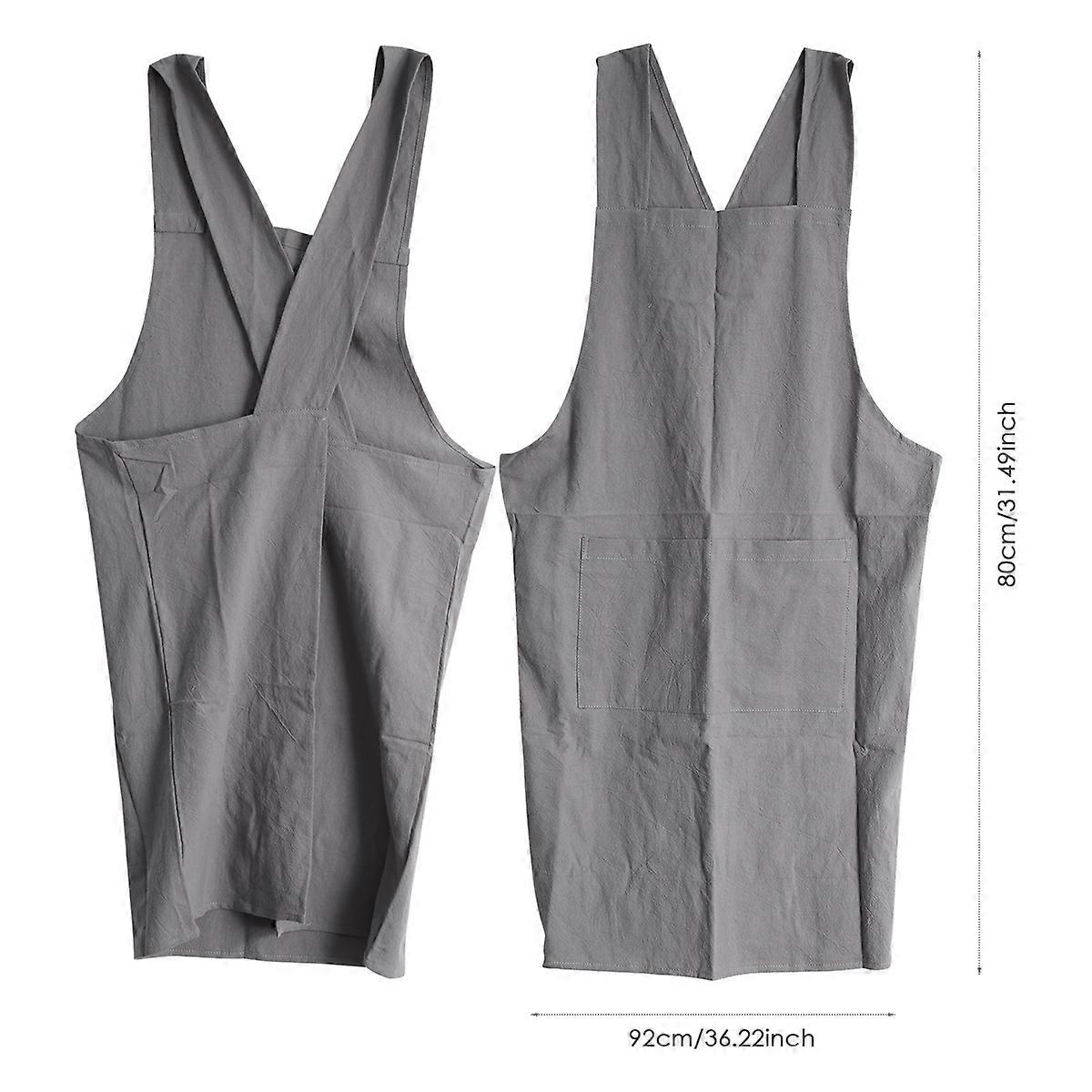 Linen Back Cooking Apron with Pockets for Baking Kitchen