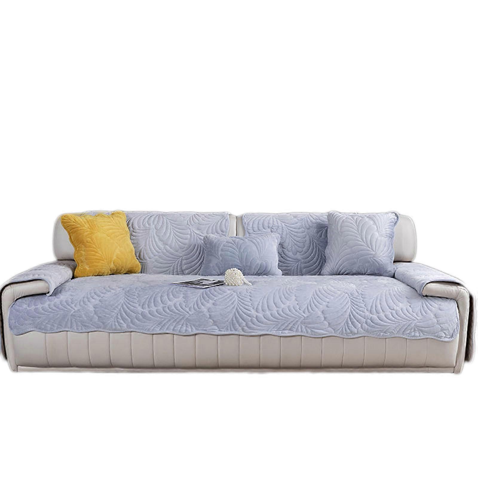 Winter Plush Sofa Cushion Thick Flannel Solid Color NonSlip Surface Light Gray 110 X 110 cm