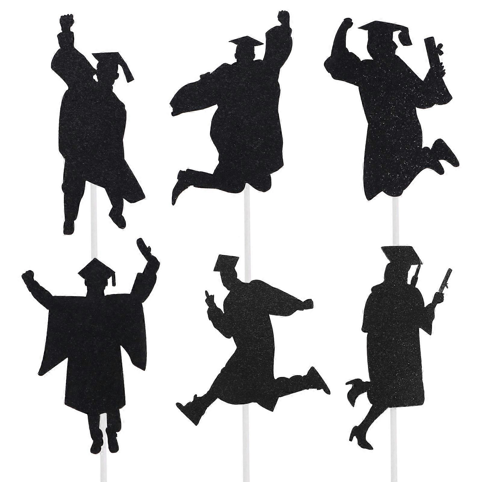Black Paper Graduation Cake Picks Man Shape Design for Party 72Pcs
