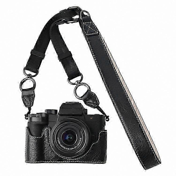 Camera Case with Shoulder Strap for Mirrorless Cameras, Large Cutout, Litchi Texture PU Protective Cover, Compatible with Various Models