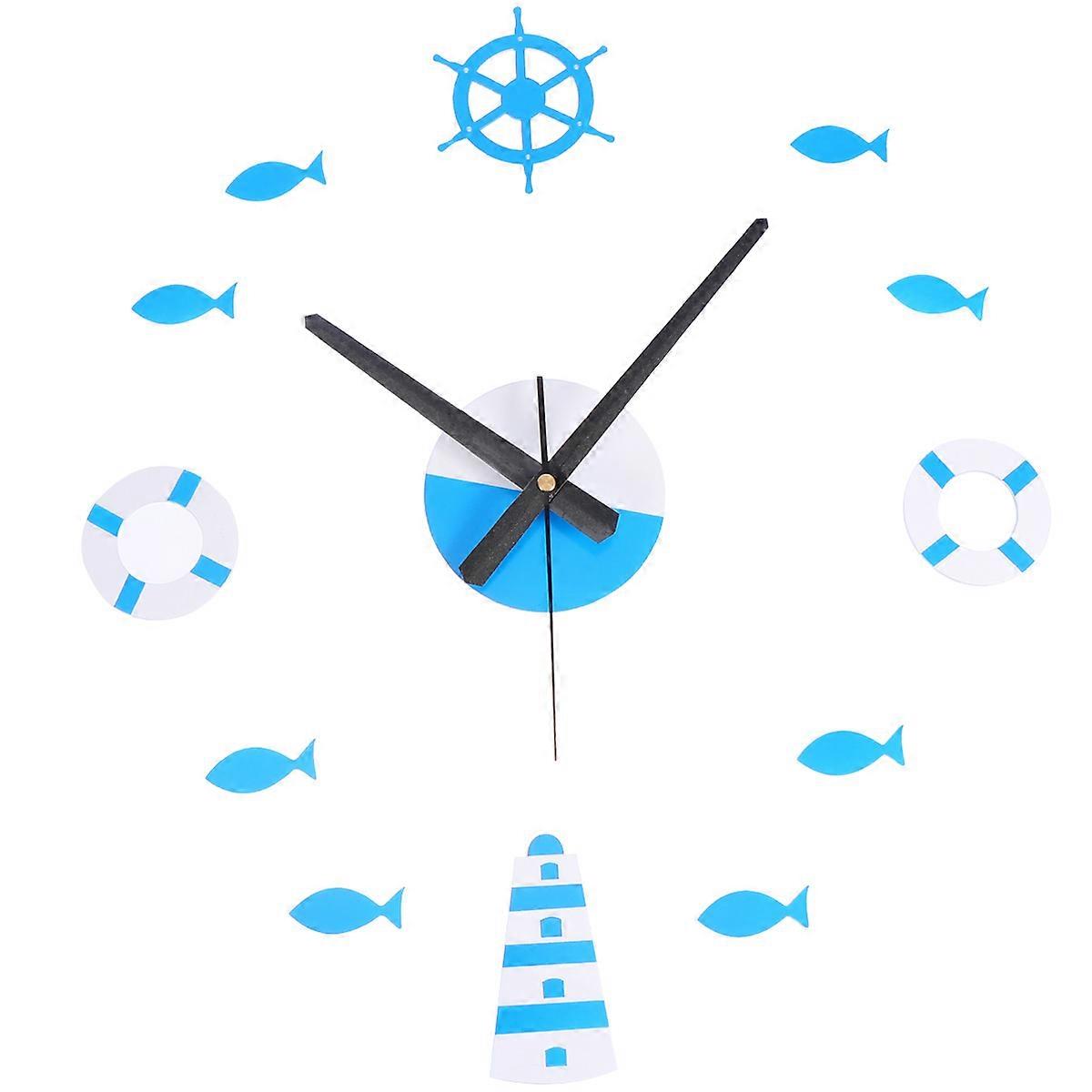 Wall Decor Clock DIY Mediterranean Style for Office Decoration 2Pcs Blue