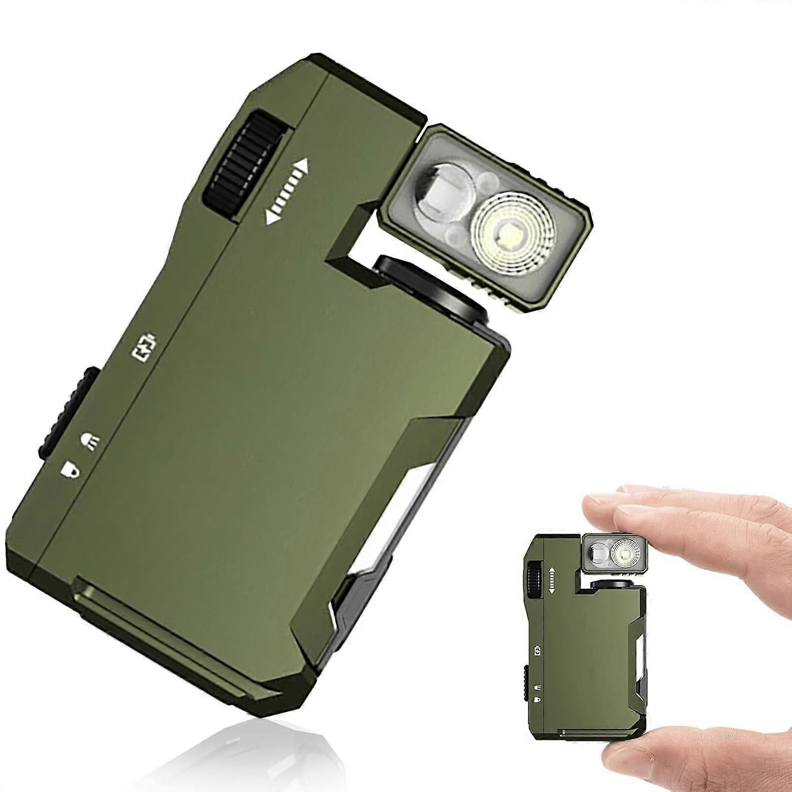 Rechargeable EDC Flashlight Flat Pocket Design 400 Lumens Dual Light Sources RGB Light Mini Magnetic Keychain Green