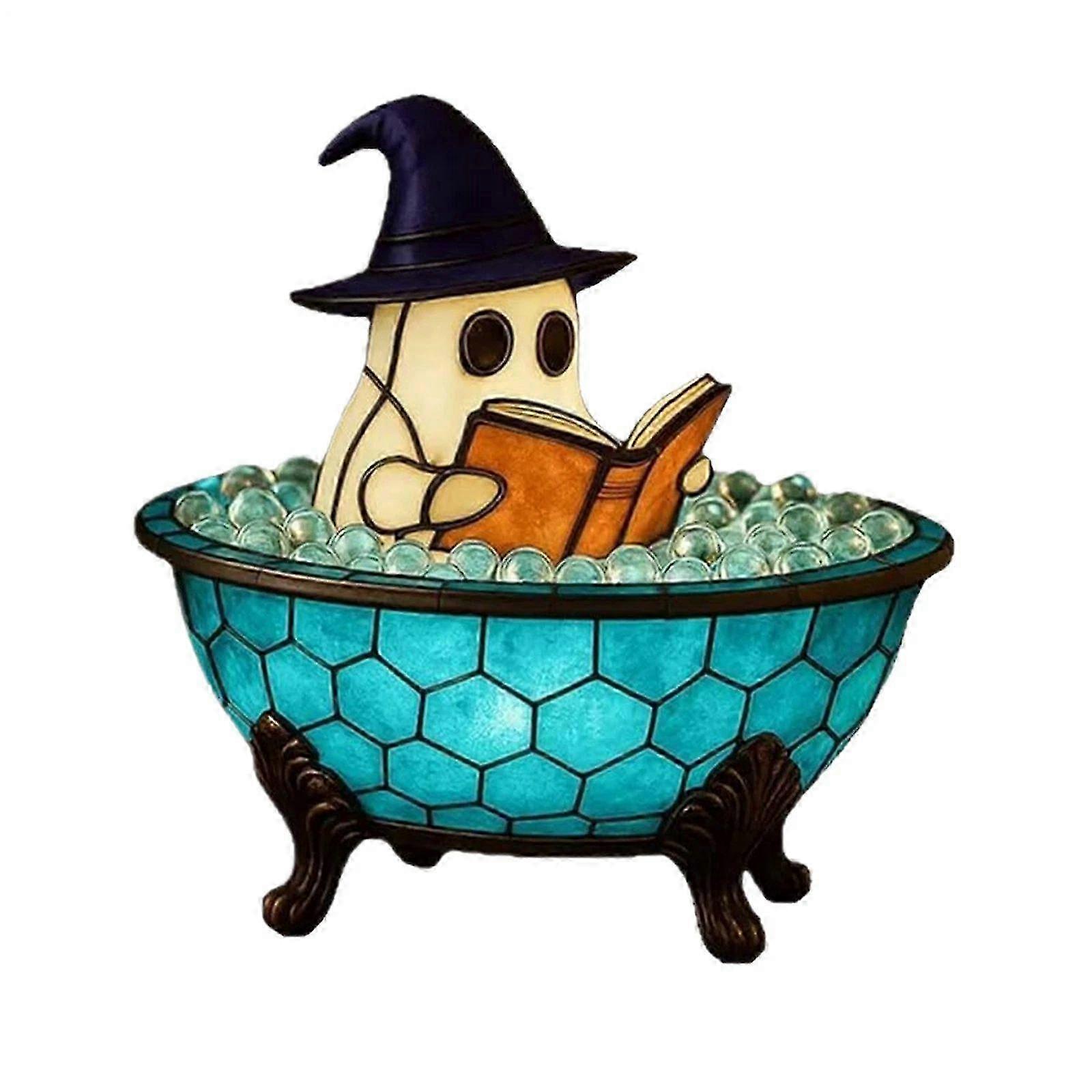 Ghost Bubble Bath Lamp, Halloween Ghost Night Light with Floating Bubble Illusion, LED Color Changing Lamp for Bathroom Decor