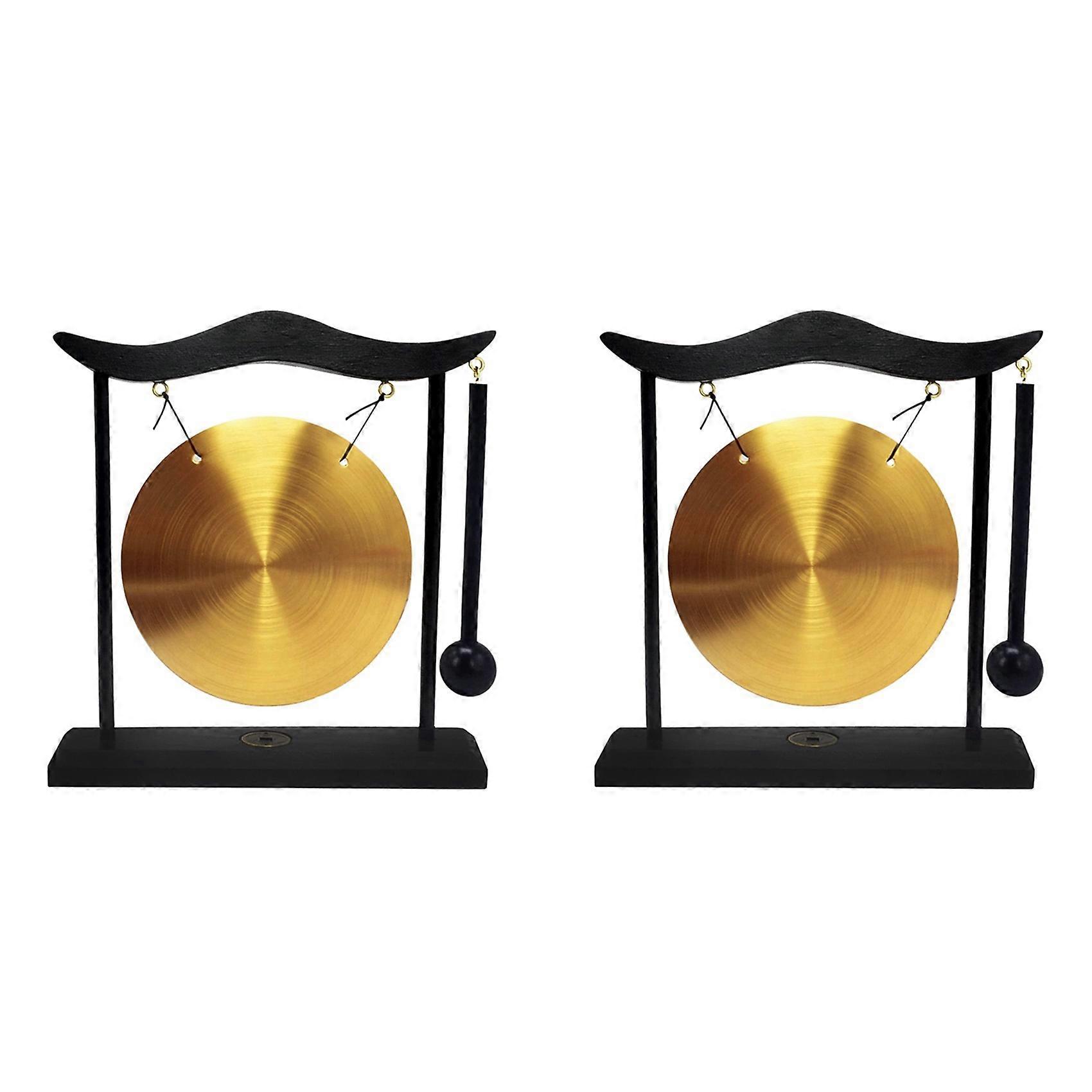 Mini Desktop Gong Instrument Cymbals Gong with Mallet for Home Deco-A