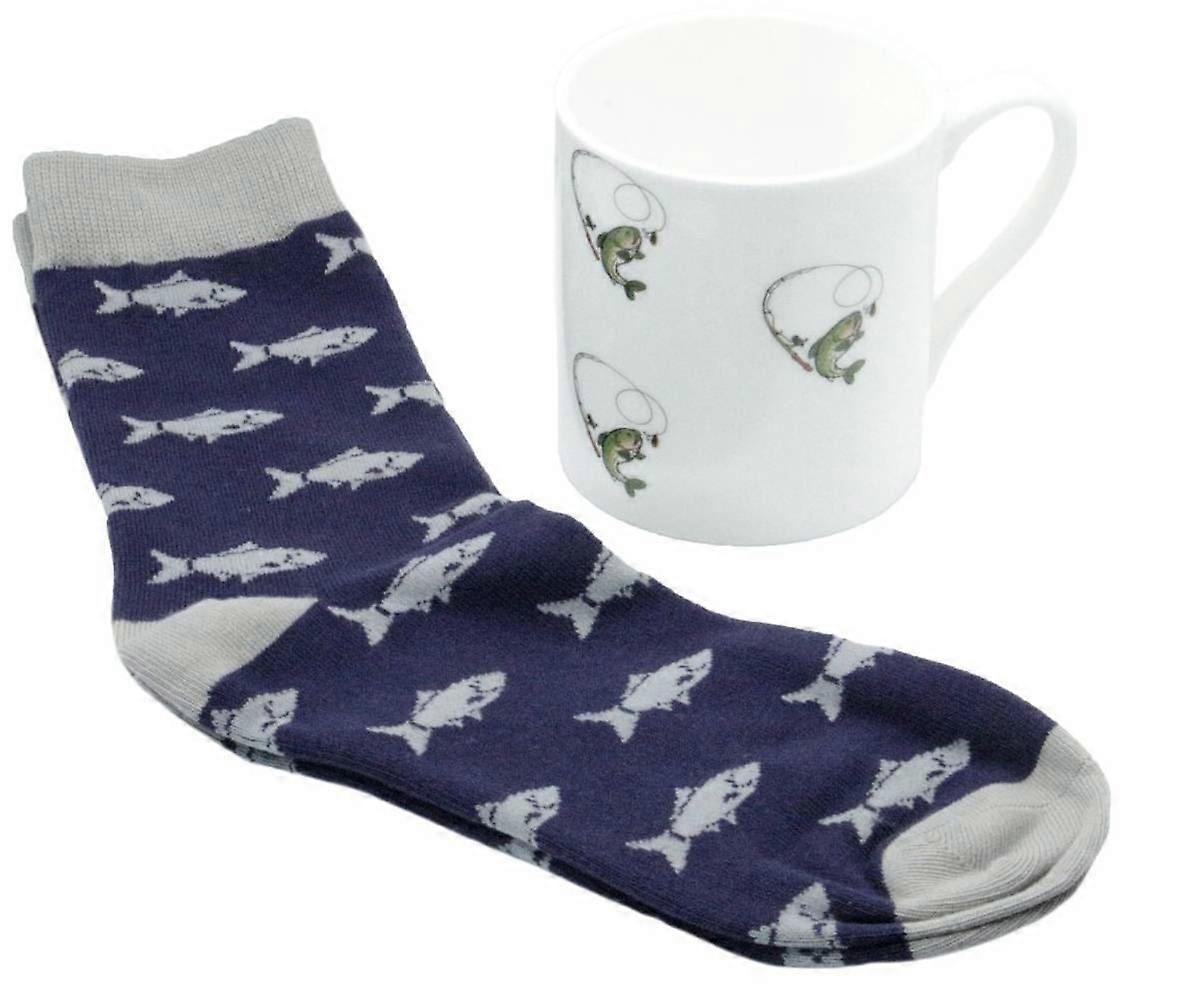 David Aster Fish Mug and Sock Set - White