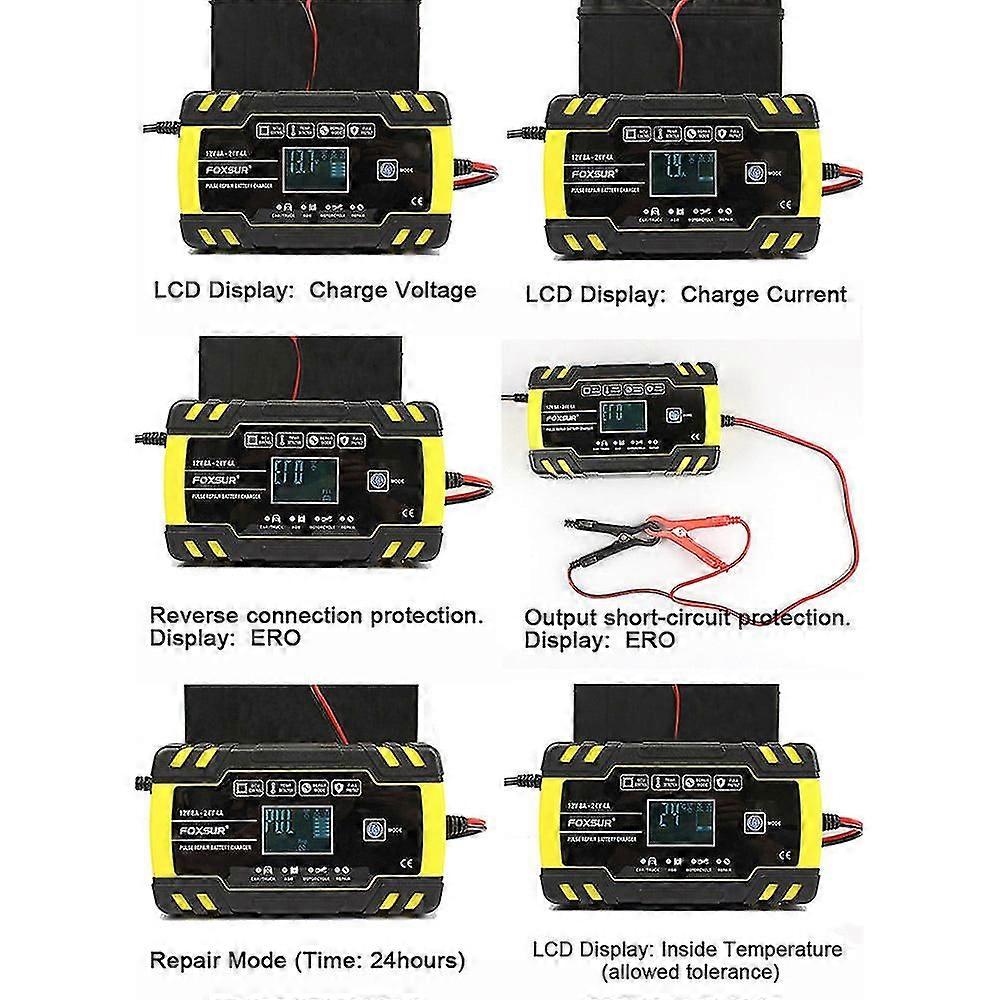 Jump Starter Wire Car Battery Lcd Display Short Start Function Car Battery Charger 12v 8a 24v 4a New Auto Recharge For 12/24v
