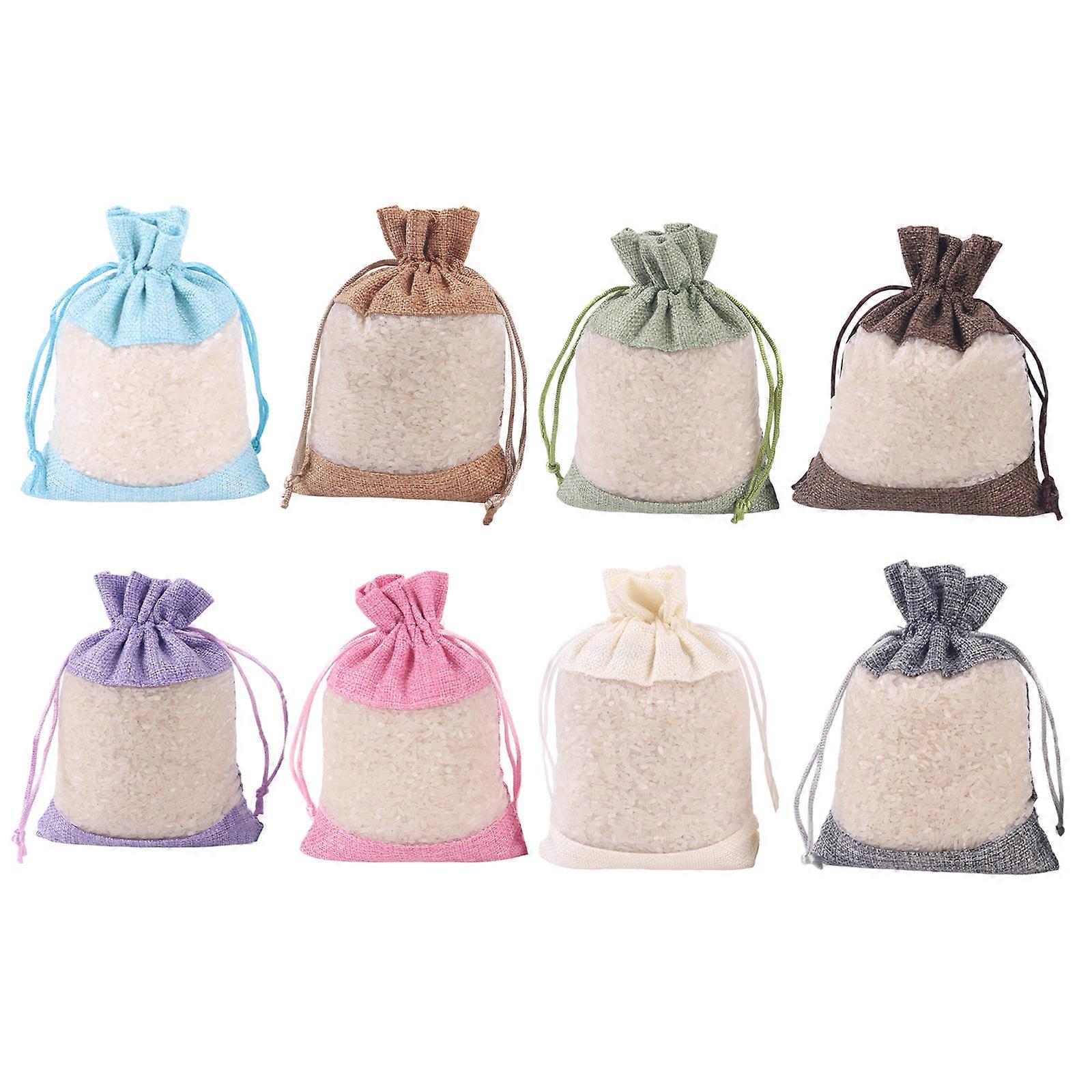 8PCS Breathable Linen Fabric Drawstring Closure Bag 10x14cm Reusable Organizers For Home and Kitchen Use Multicolor