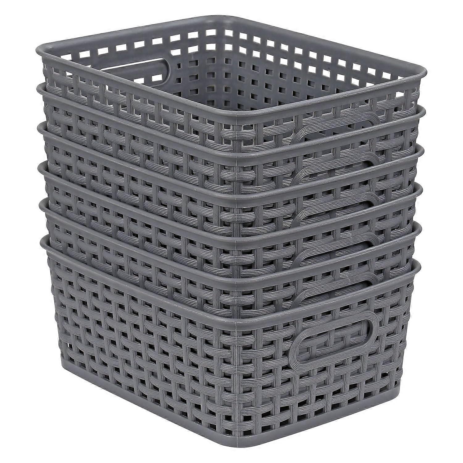 Plastic Grey Storage Baskets 6Pack  Small Pantry Organization Bins For Laundry Room, Kitchen, Bathroom, Under Sink