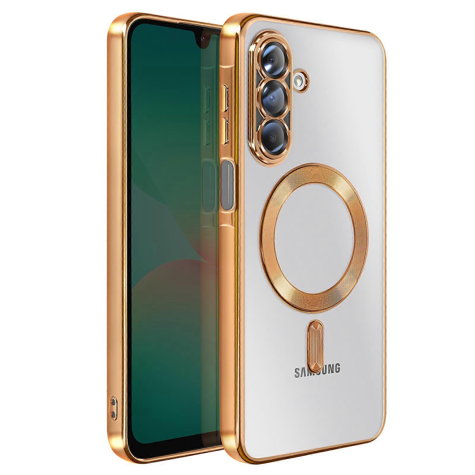 Custodia per Galaxy A26 compatibile con MagSafe con bordo cromato, oro