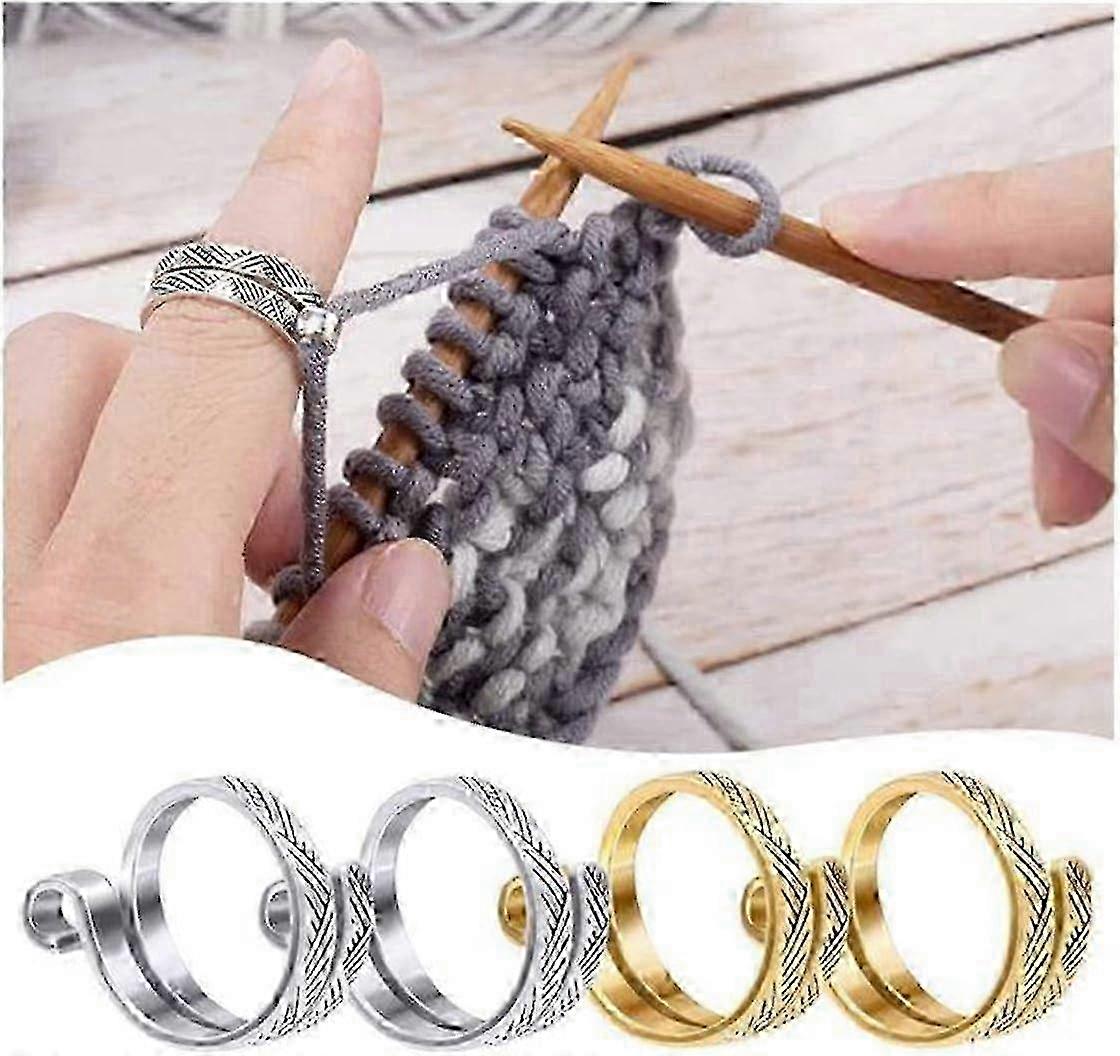 2Pcs Silver Crochet Finger Loop for Knitting and Crochet, Adjustable Tension Ring, Open Yarn Guide Thimbles