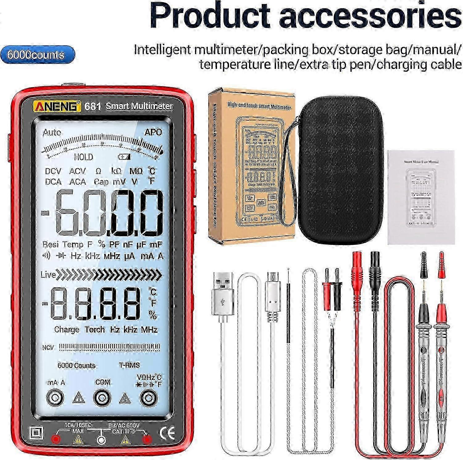 USB Rechargeable Multimeter Digital Voltmeter LCD Screen AutoRanging MultiTester