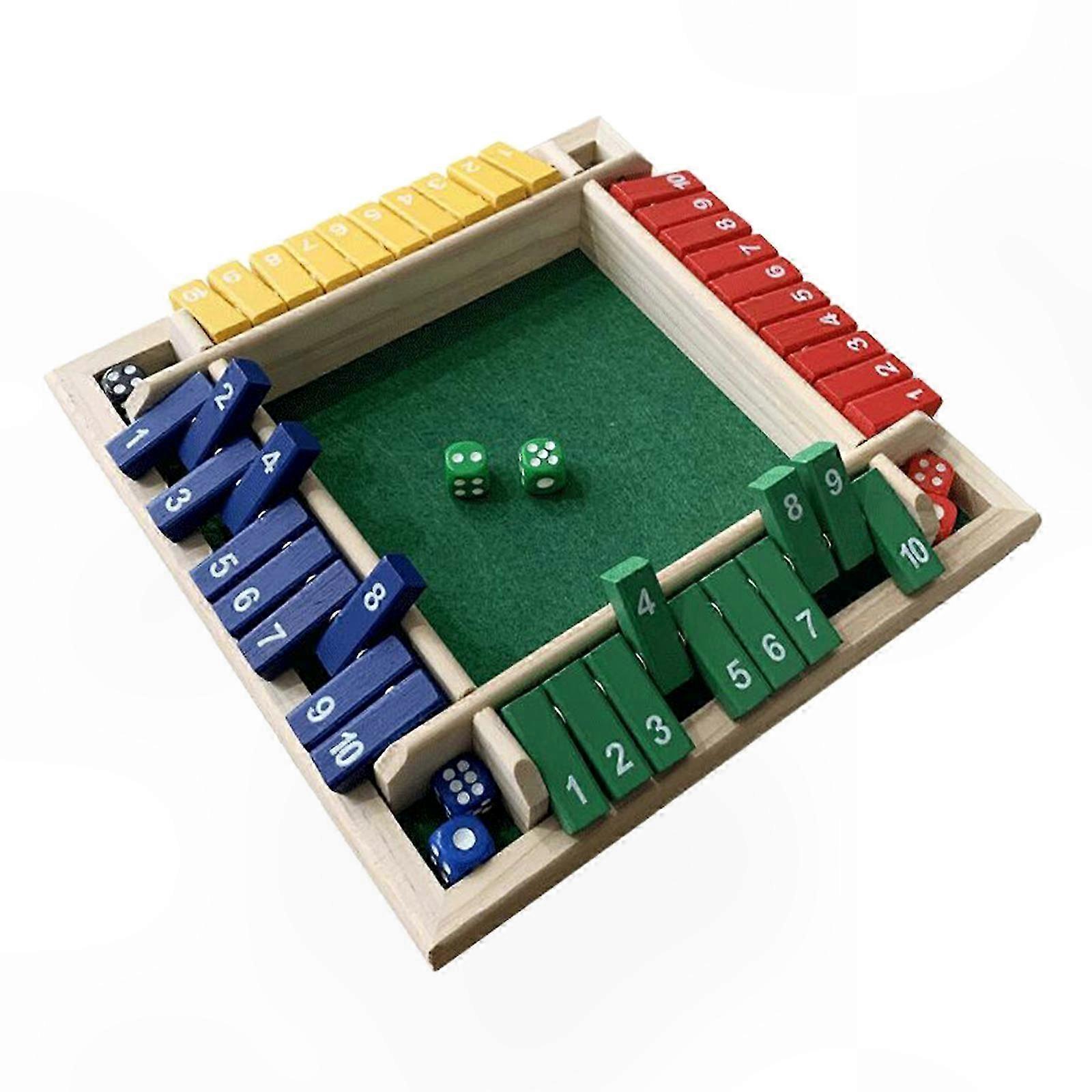 Shut The Box Wooden Board Game for 2-4 Players, 4-Sided Dice Game for Adults