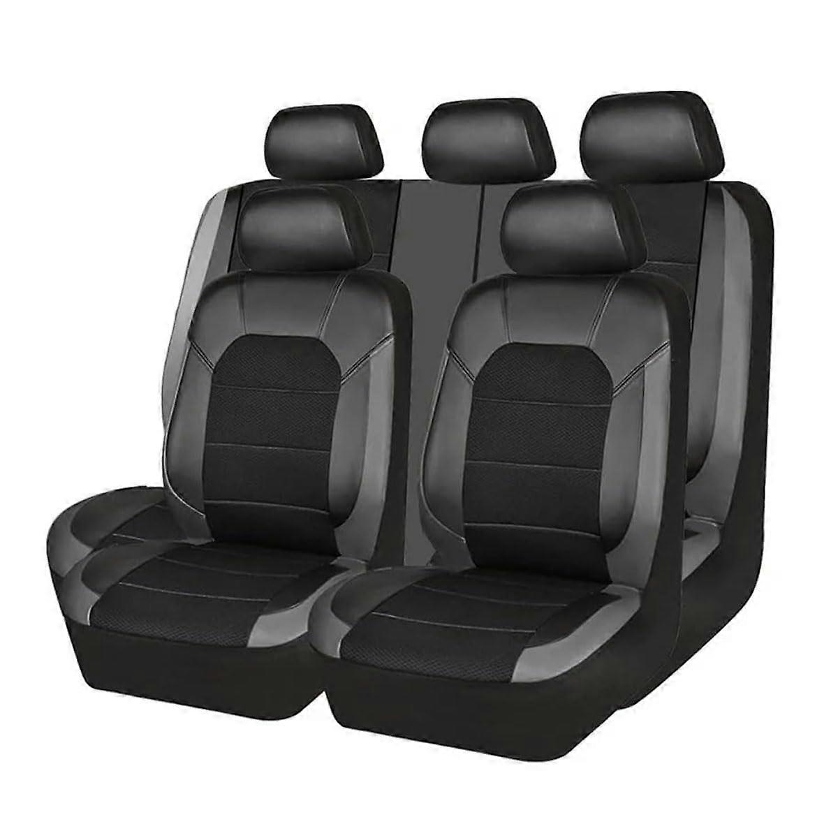 Car Seat Cover Front And Rear Leather Waterproof Full Set Grey