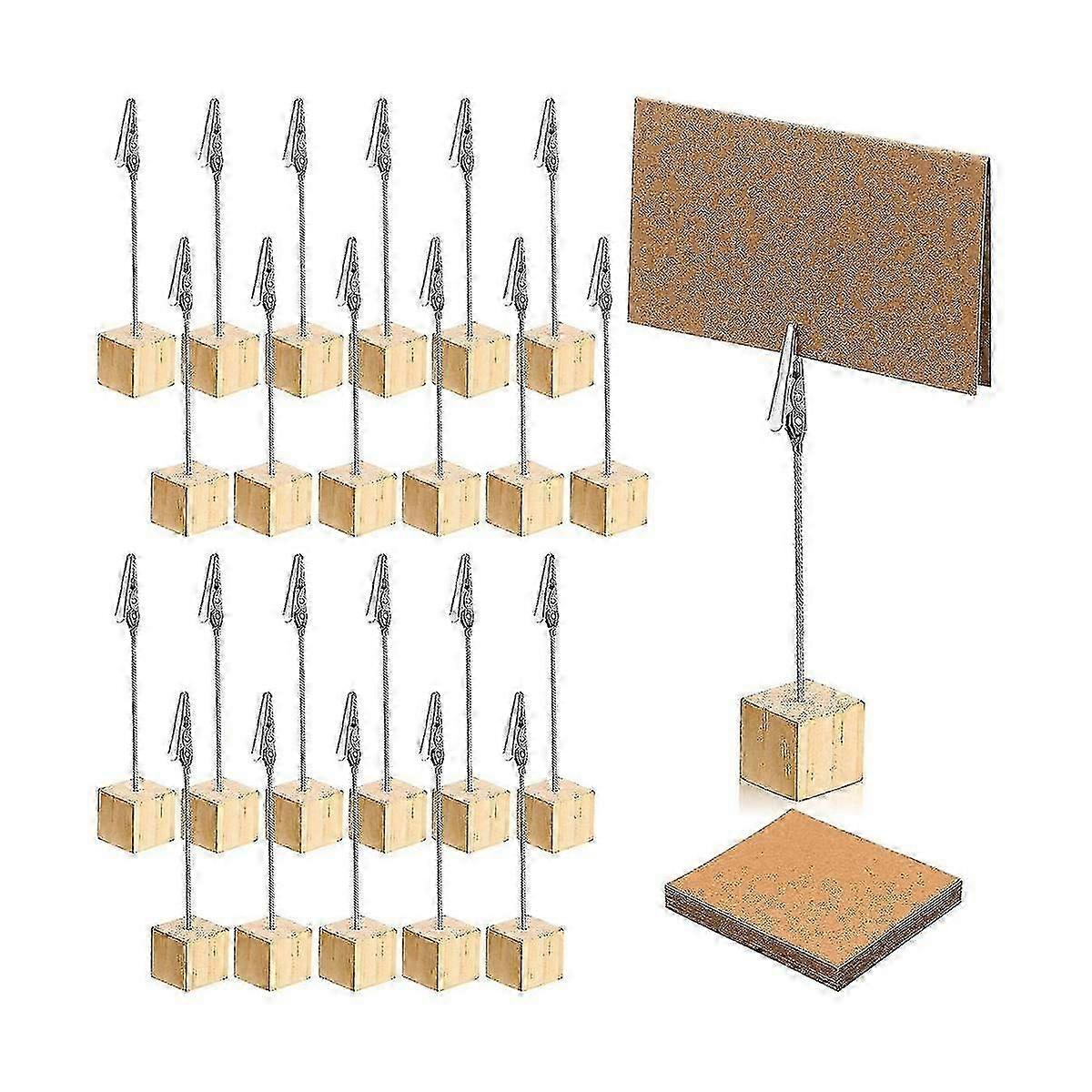 24 Pcs Rustic Wooden Table Number Holders with Memo Clips & Kraft Cards for Wedding Party Events