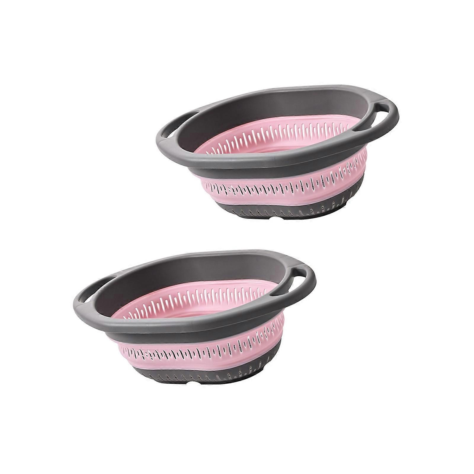 2pcs Silicone Colanders Set Foldable Design Basket NonSlip Base Multipurpose Strainer For Rice Vegetables Noodles  Pink