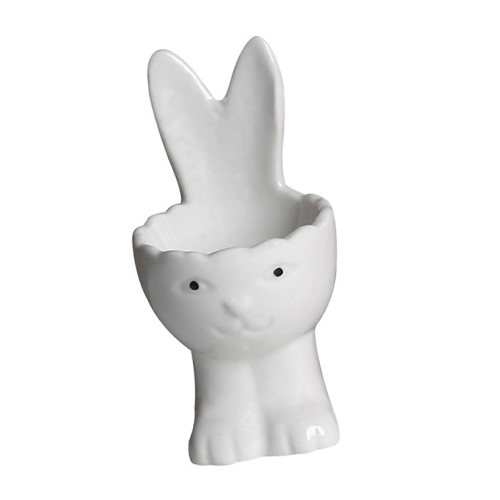 Rabbit Shape Eggs Holder With Stable Base Ceramic Materials For Children’s Meals Breakfast Eggs Holder for Daily Use  White
