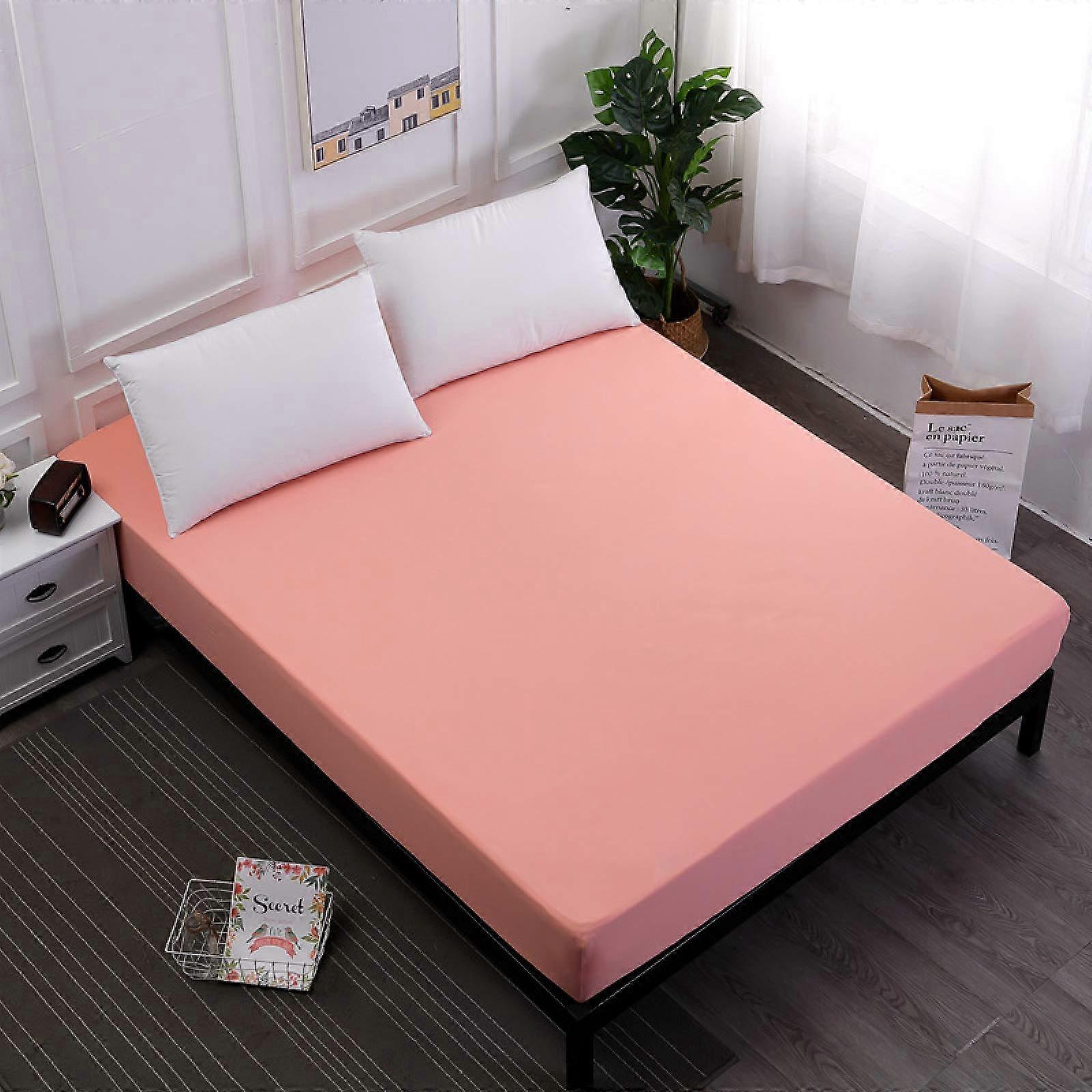 Breathable Sheets Solid Color Polyester Waterproof Bed Sheet For Kids Mattress Protector Pink 91X190cm X 30cm