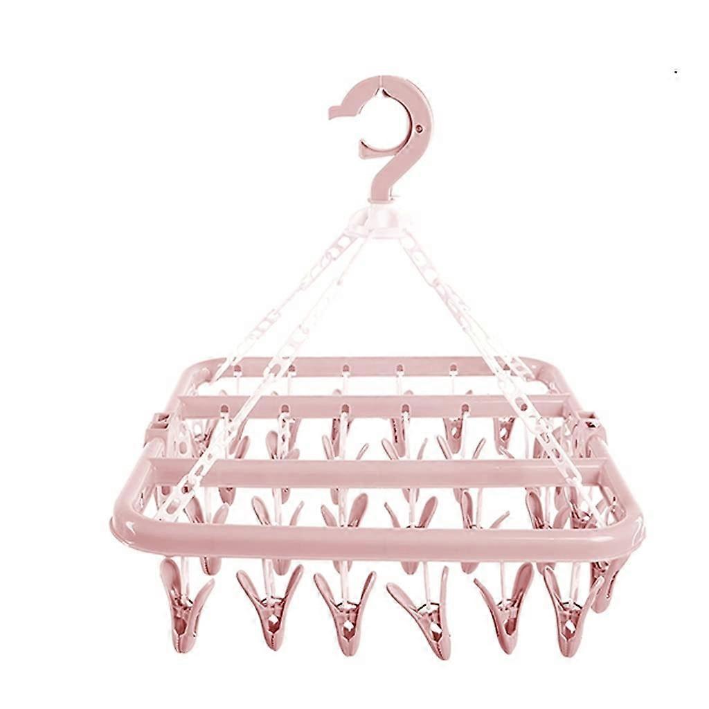 Clothes Drying Rack with 32 Clips for Socks and Underwear, Hanging Laundry Hanger for Balcony or Dorm