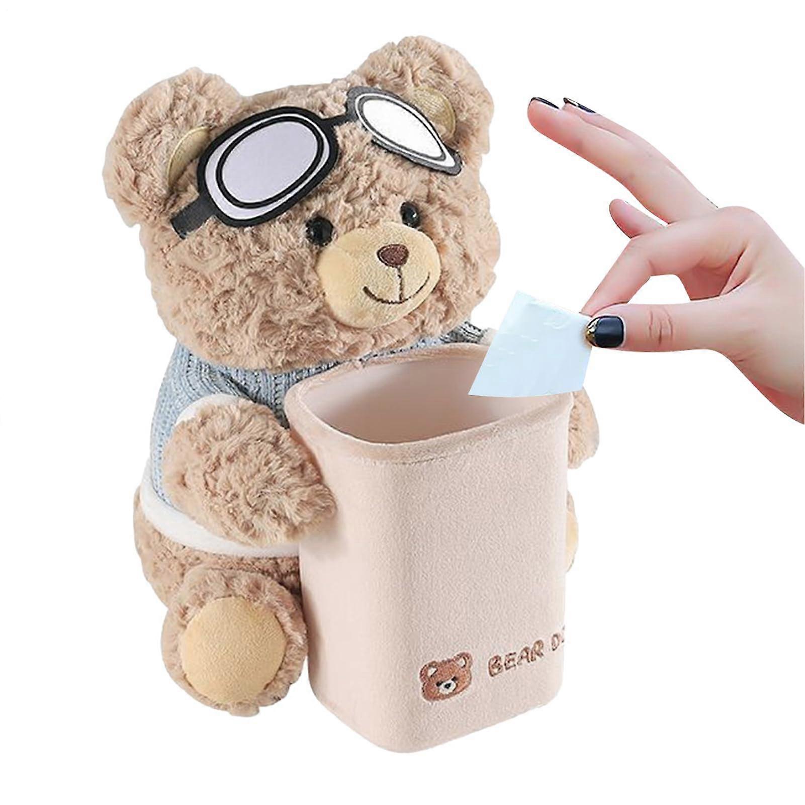 Car Armrest Organizer 2in1 Trash Can with Tissue Holder, Cute Plush Waterproof Storage Box