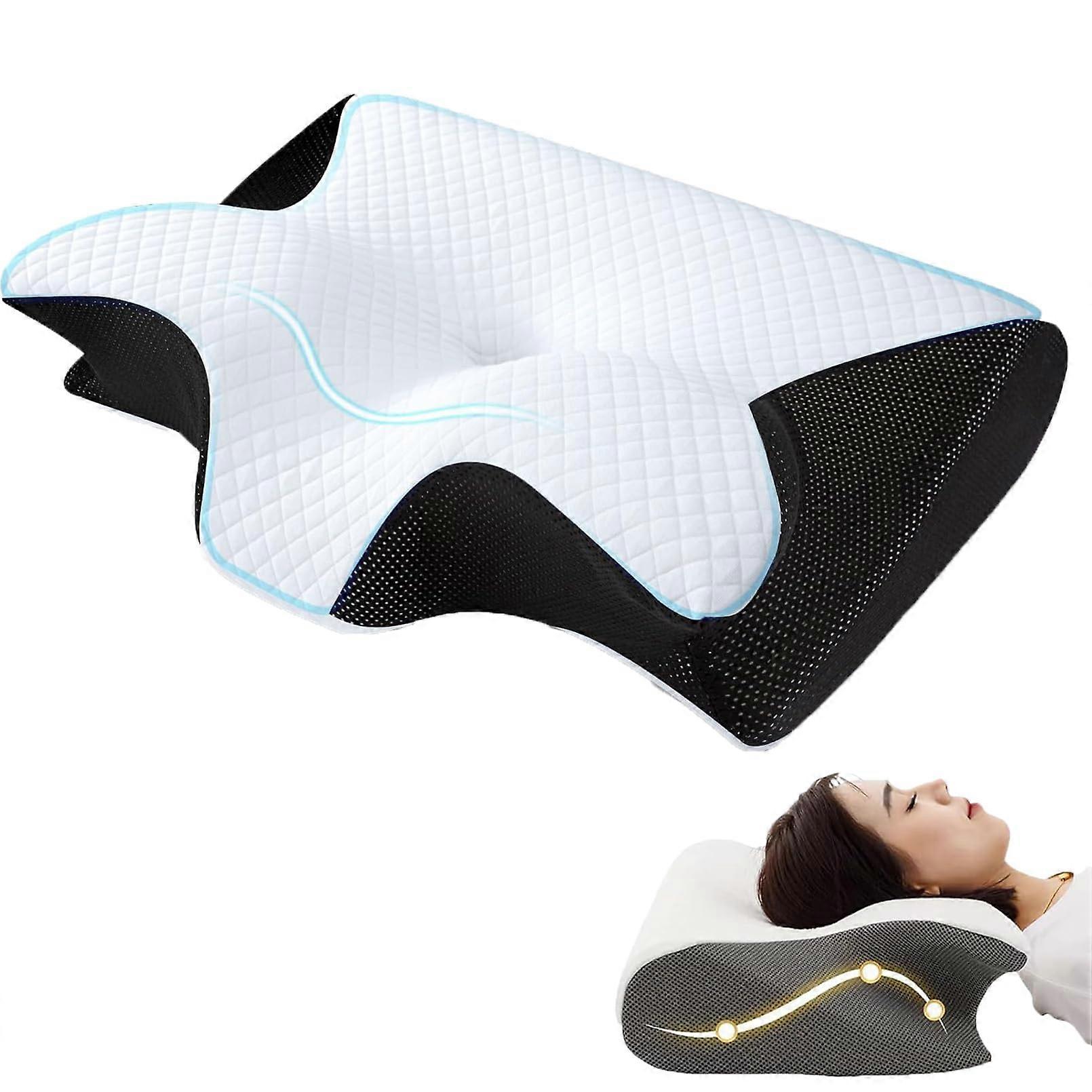 Memory Foam Pillow for Neck Pain Relief with Ergonomic Contour Design and Breathable Cover Black