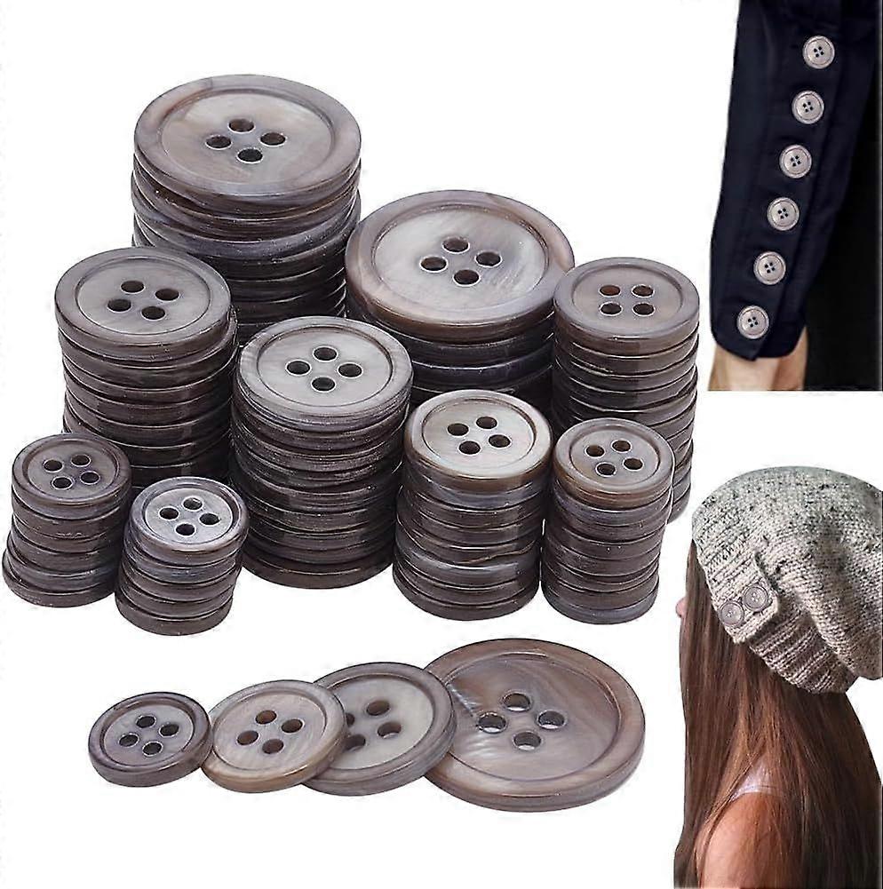120pcs Natural Shell Buttons with 4 Holes 10/12.5/15/20mm Flat Round Suits Buttons DIY Handicraft Sewing Buttons for Blazer Uniform Jacket Coat Shirt 