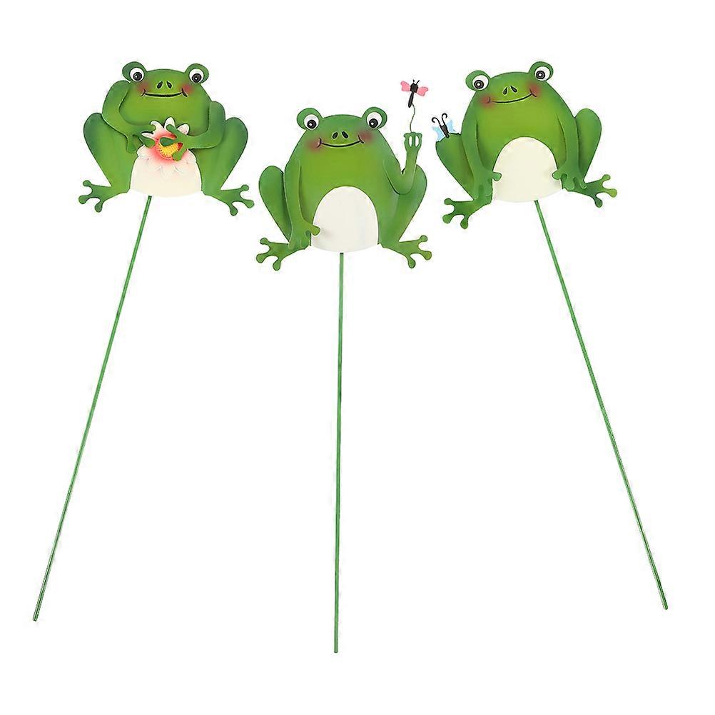 Decorative Garden Stakes Yard Frogs for Decor 3Pcs Iron Frog Inserts