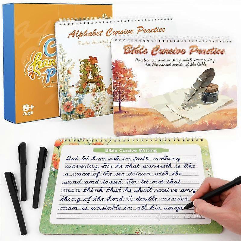 Grooved Cursive Handwriting Workbook for Kids Ages 8-12, Reusable Magic Grooved Writing Practice Alphabet Letters & Bible Verses, Cursive Ca