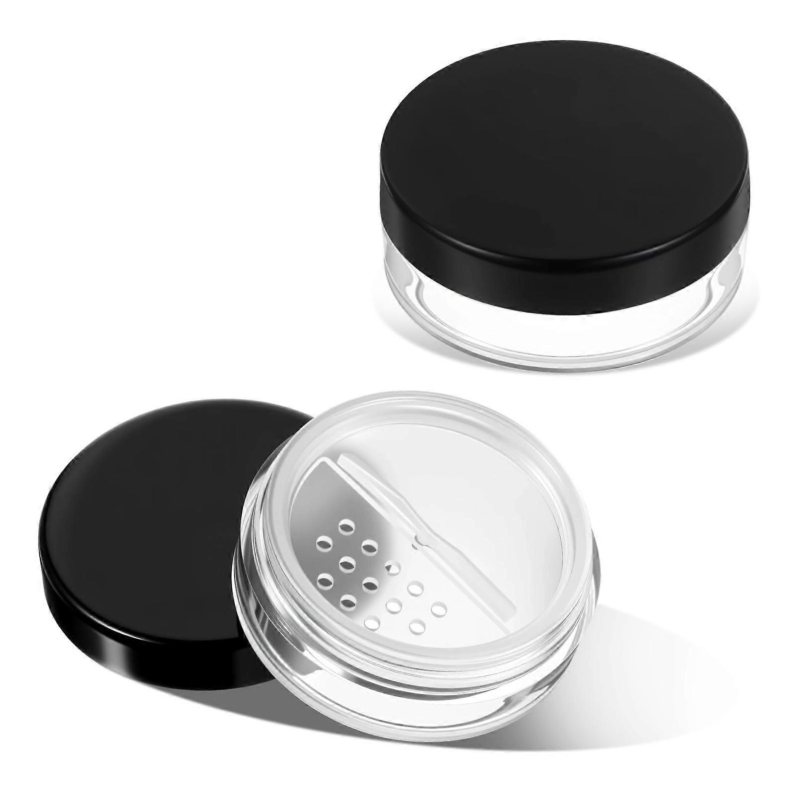 2PCS Travel Powder Container 20ml Black Loose Powder Jar with Sifter and Leakproof Screw Lid