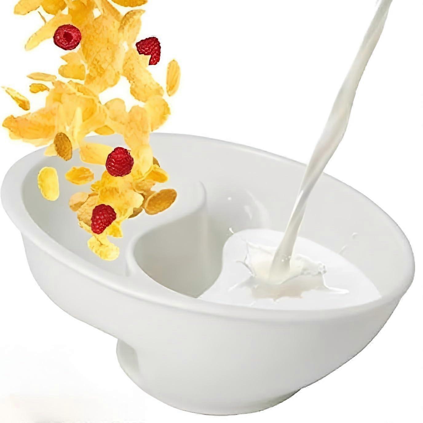 2 pcs No Soggy Cereal Bowl with Spiral Slide, Divided Design for Crunchy Breakfast, White Plastic