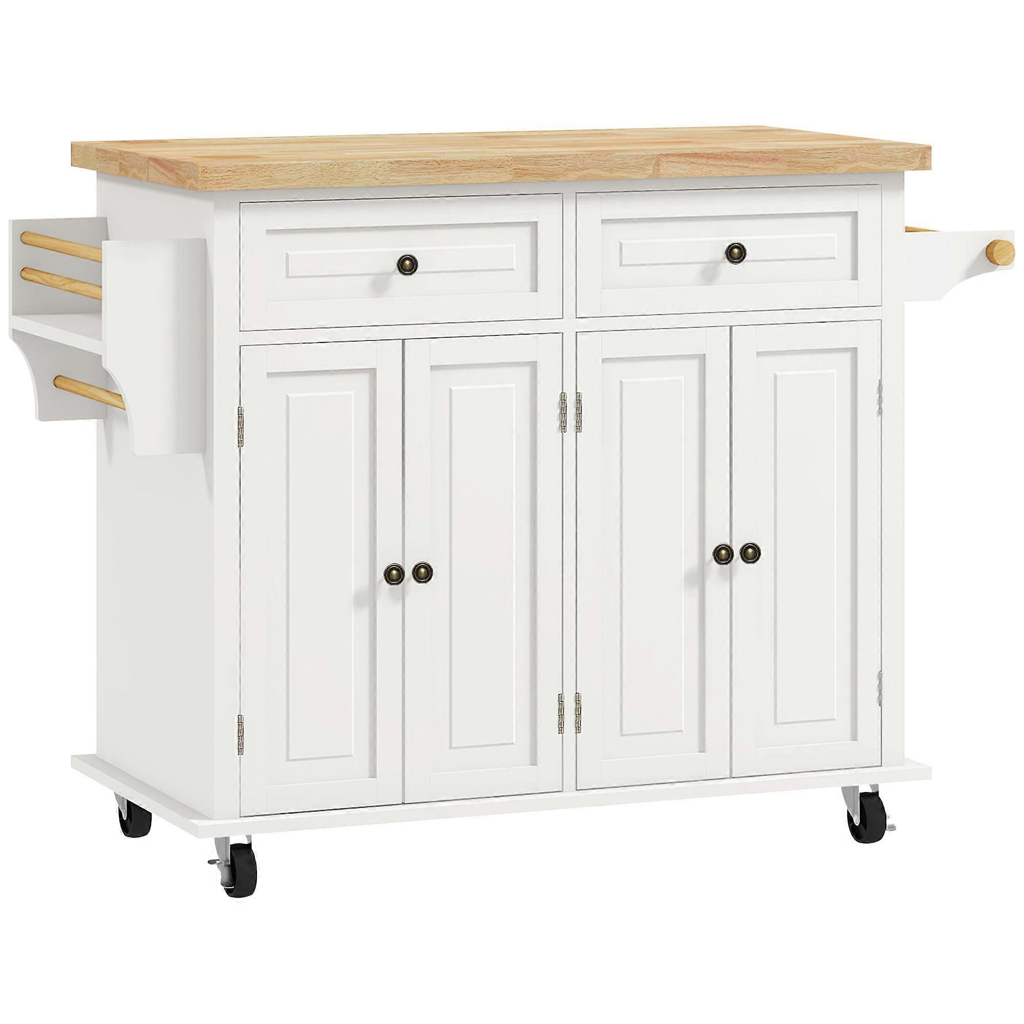 Rolling Kitchen Island with Rubberwood Top and Drawers