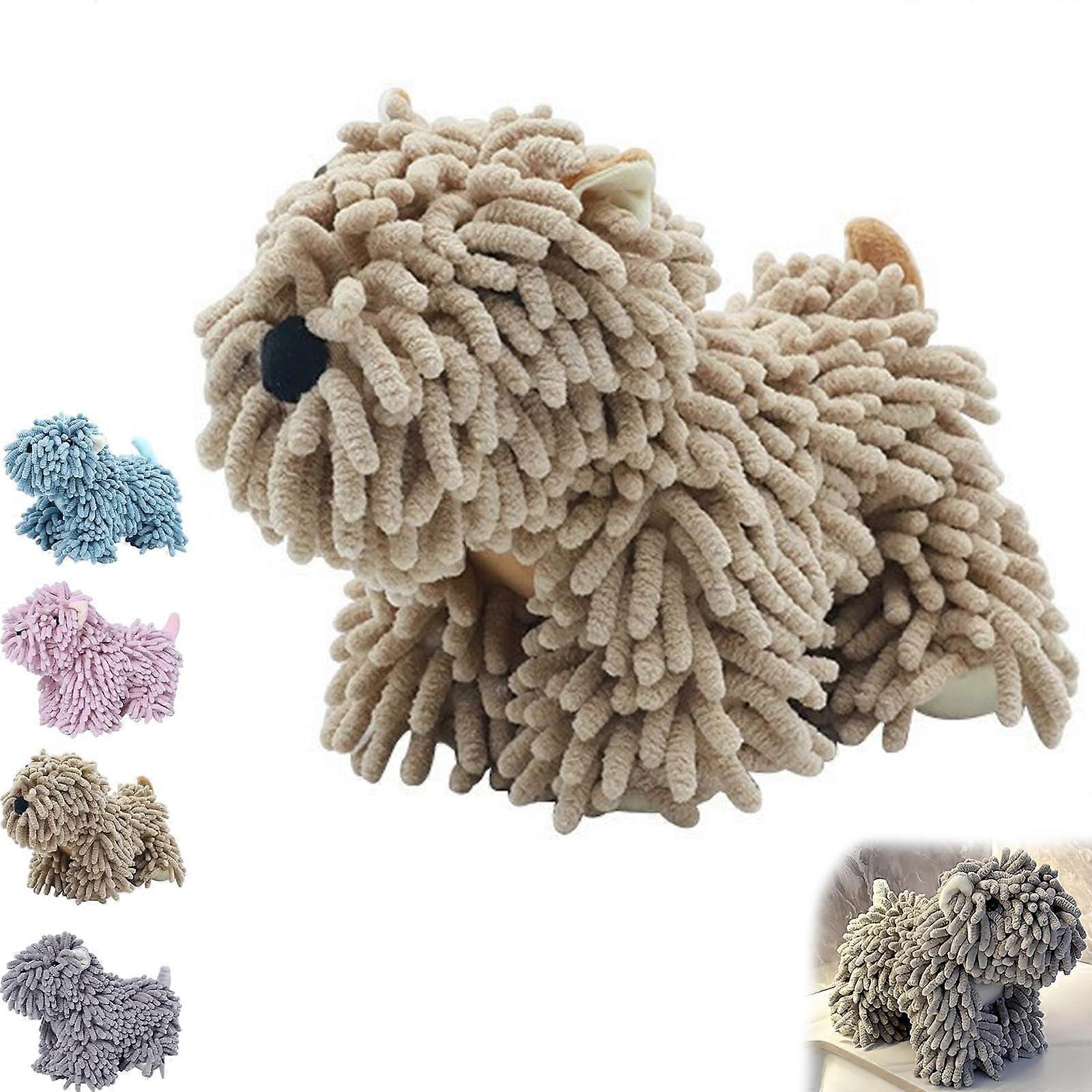 Cute Dog Chenille Hand Towel with Hanging Loop, Super Soft Absorbent 3D Puppy Design, Coffee