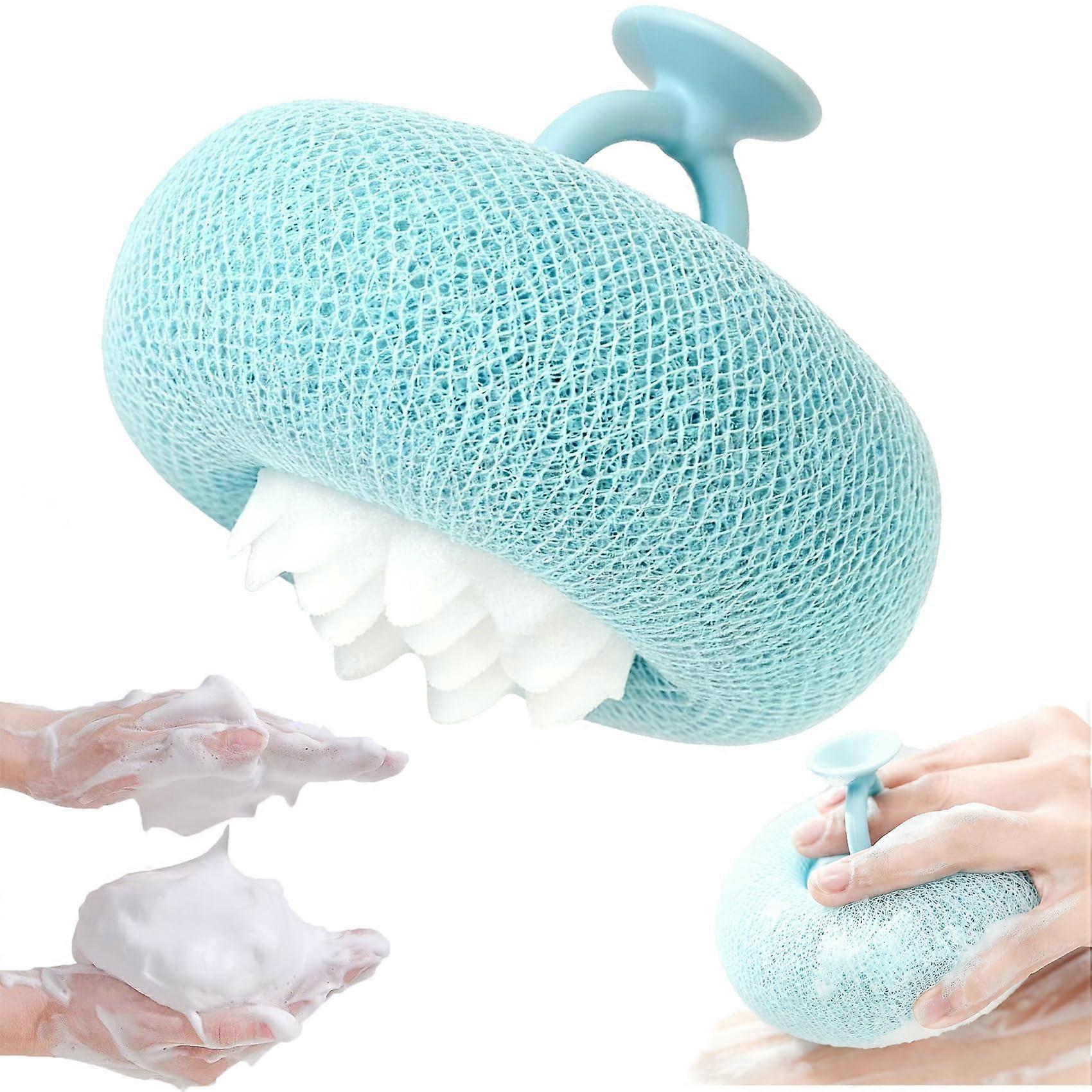 2in1 Bath Sponge Shower Loofah with Suction Cup, Soft Mesh Body Scrubber for All Skin Types