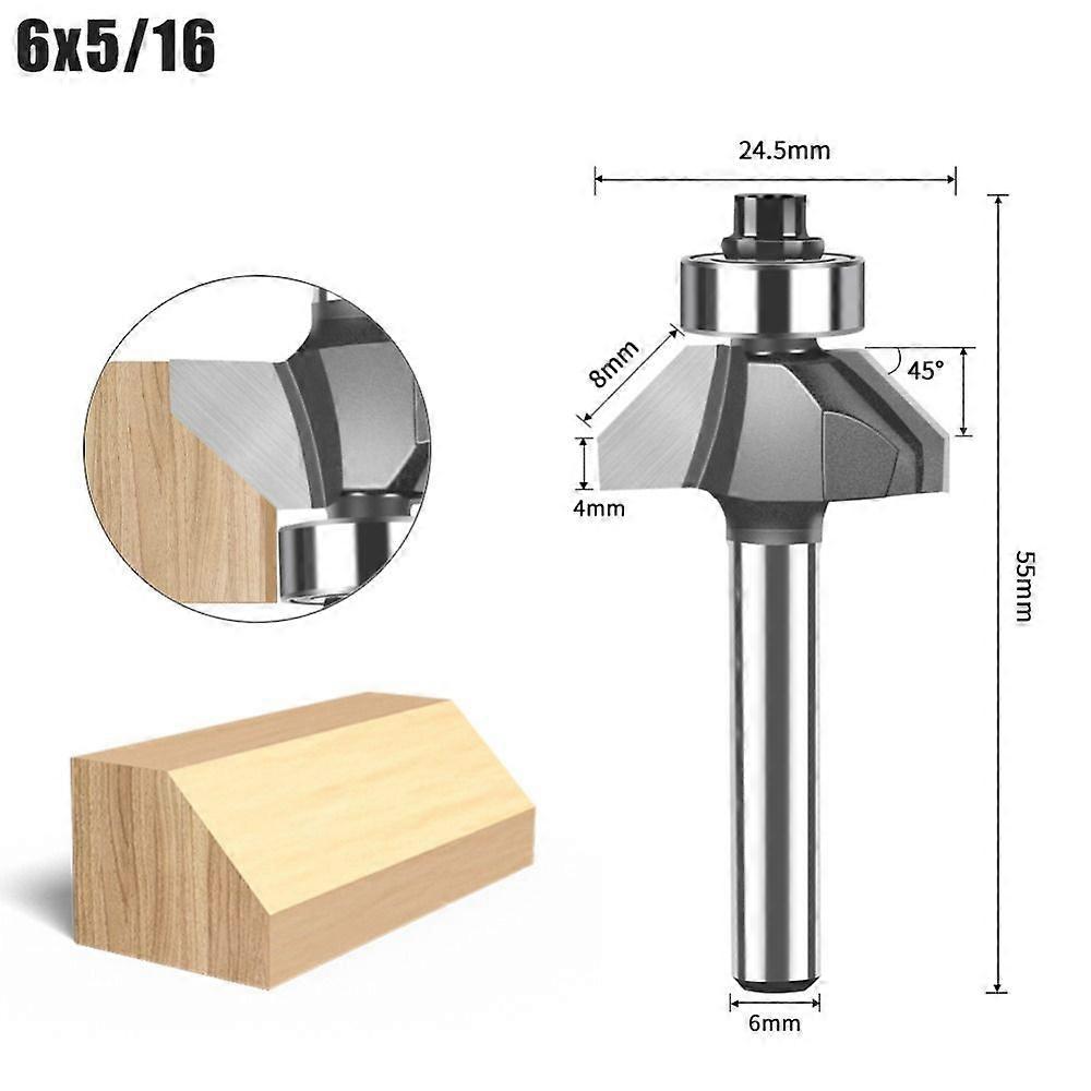 M��che de routeur �� Angle Oblique �� tige de 6mm, 6.35mm, haute efficacit��, 45 degr��s avec roulement, Machine de d��coupage, sculpture sur bois