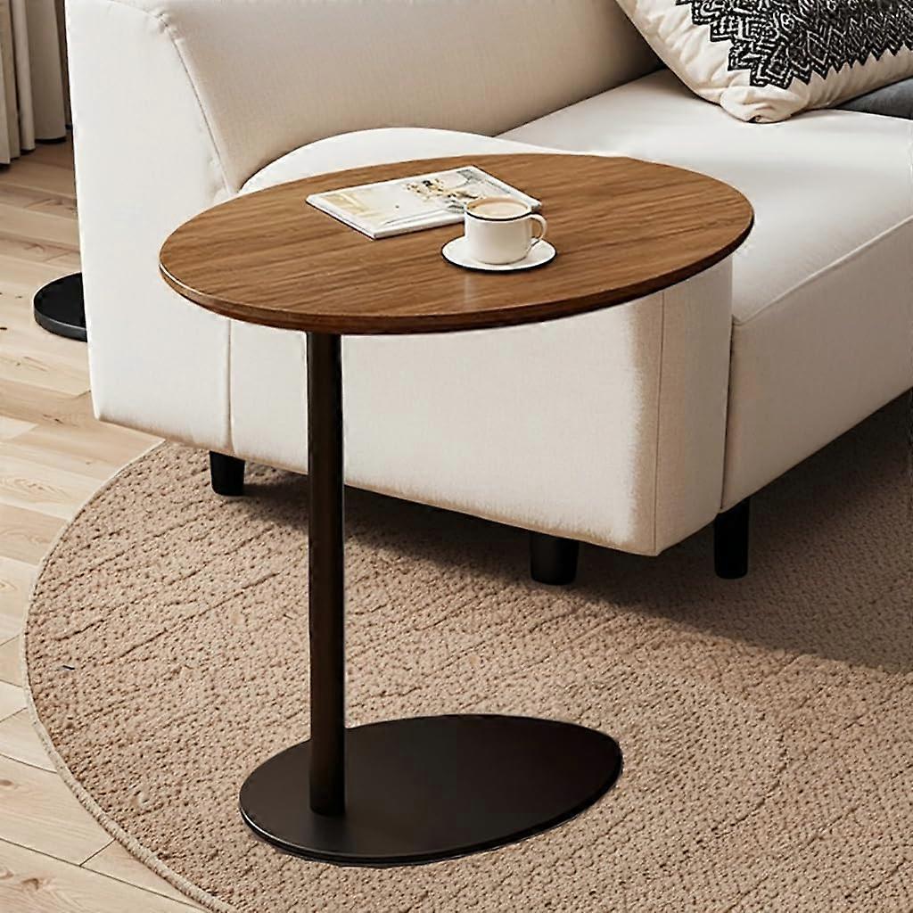 C Shaped Side Table with Solid Wood , Sturdy Metal Base for Living Room and Small Spaces 50x33x65cm