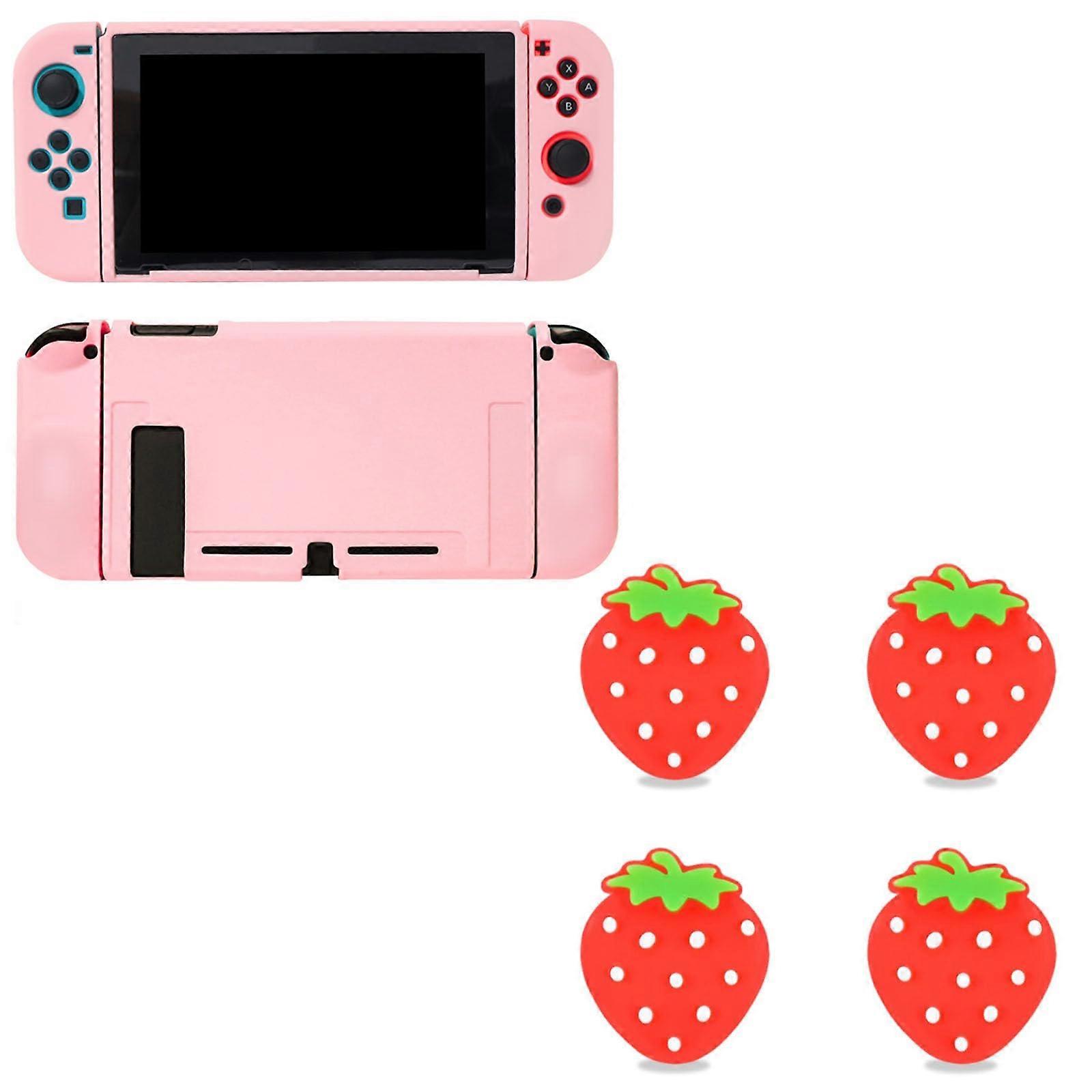 Case for Nintendo Switch with Ergonomic Grip and Cute Joystick Covers 4pcs Dockable Design