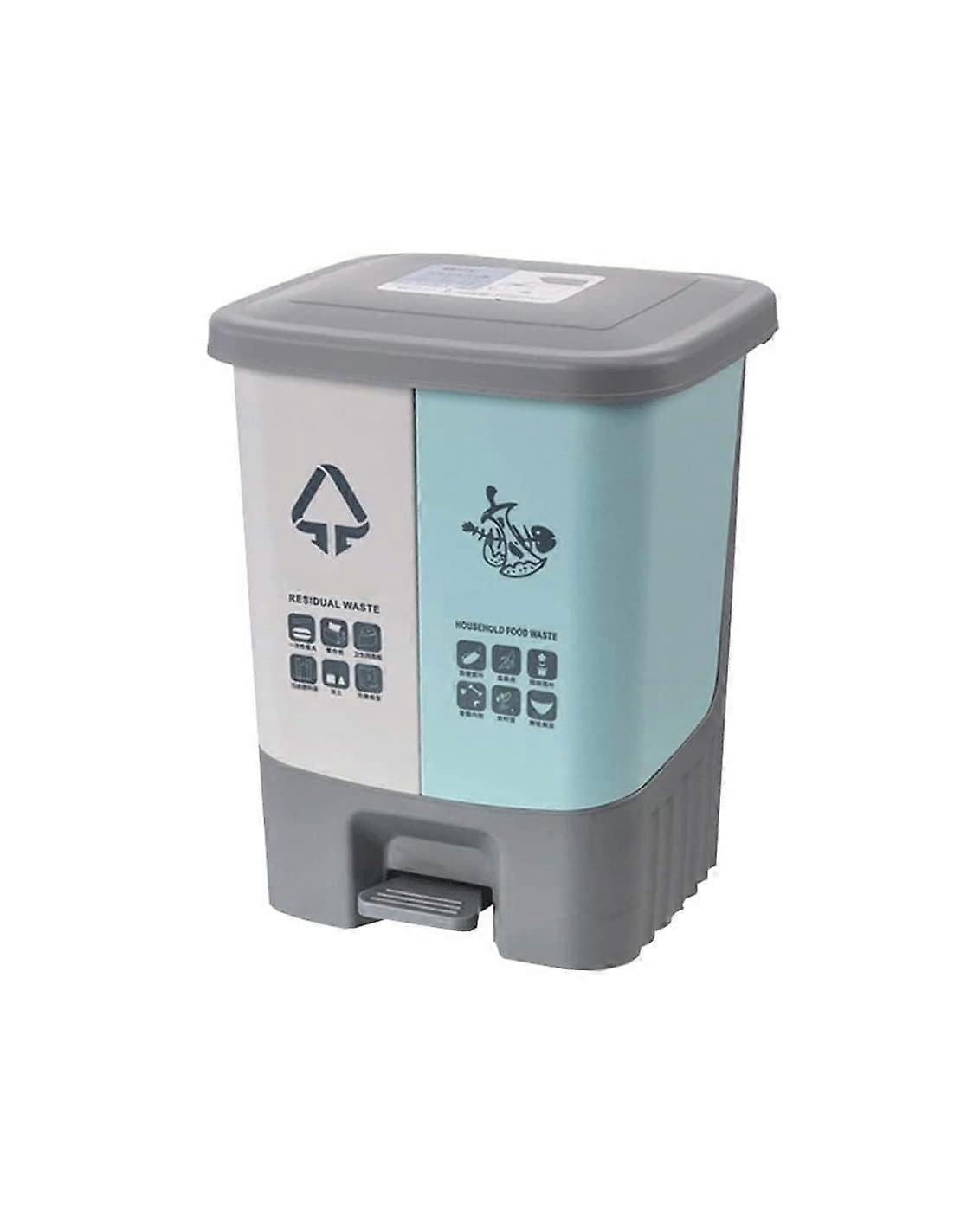 Slim Pedal Trash Bin with Double Barrel Recycling, SpaceSaving 2in1 Waste Separation for Kitchen